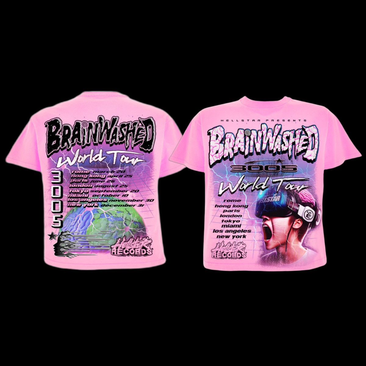 Pre-owned Hellstar Brainwashed World Tour Tee Shirt Pink Large 3005