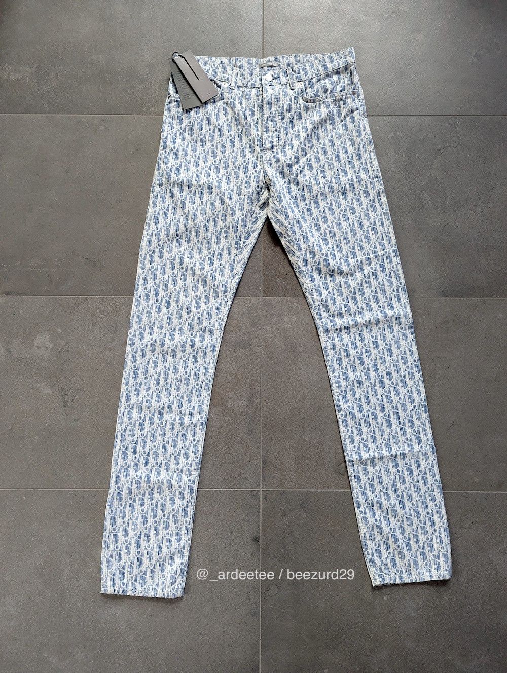 Image of Dior New Oblique Kasuri Monogram Jeans Blue/white 17.5Cm Mij 30, Men's