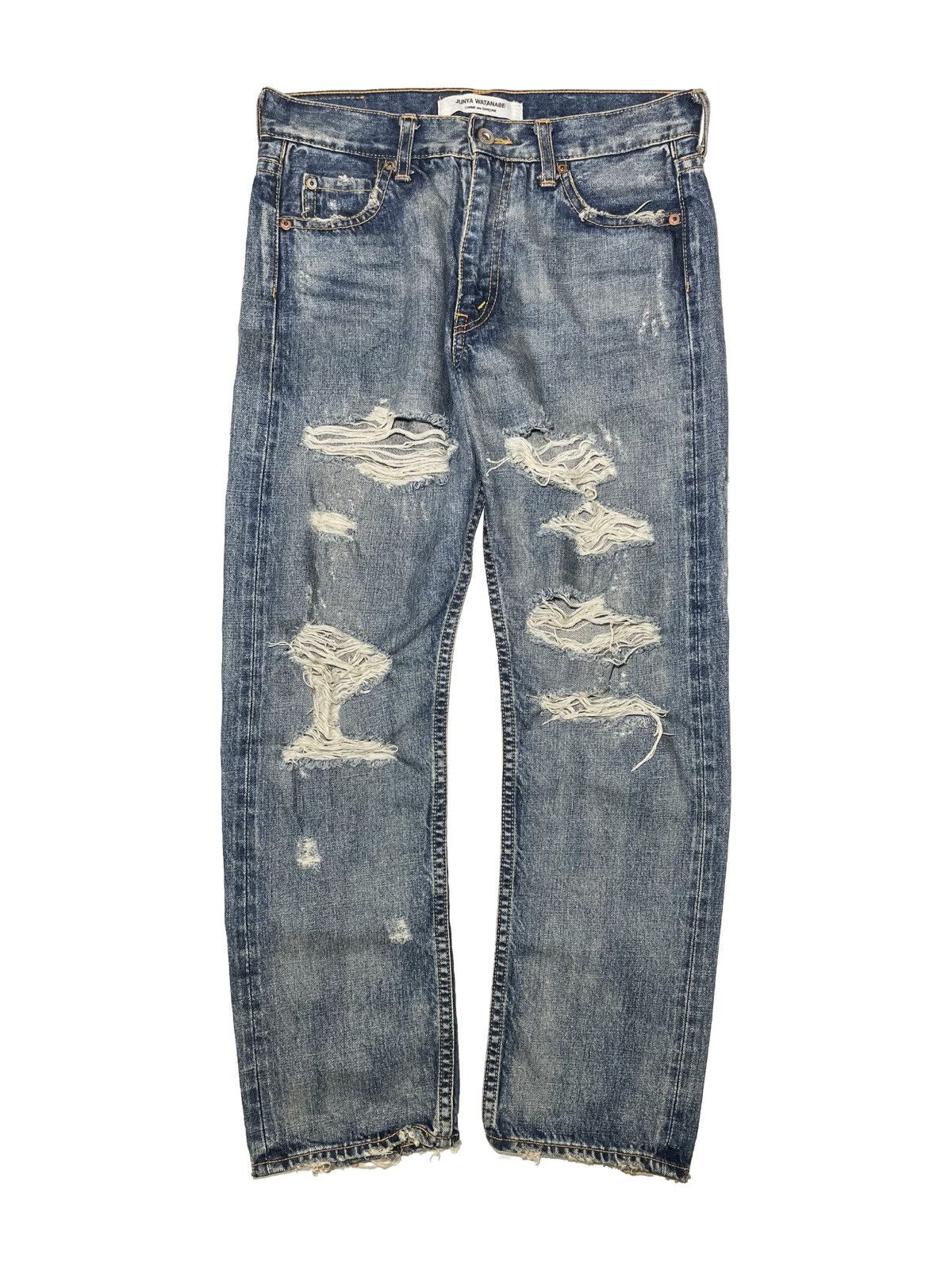 image of Comme Des Garcons x Junya Watanabe Aw05 Junya Watanabe Faded Crash Denim Jeans Thrashed in Blue (Si