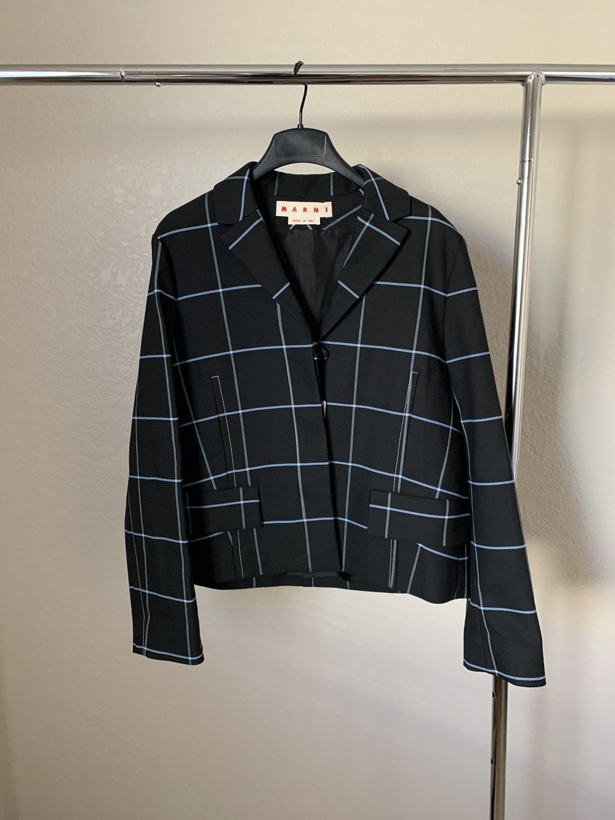 image of Marni $2000 Techno Overcheck Jacket Blazer in Black, Women's (Size Medium)