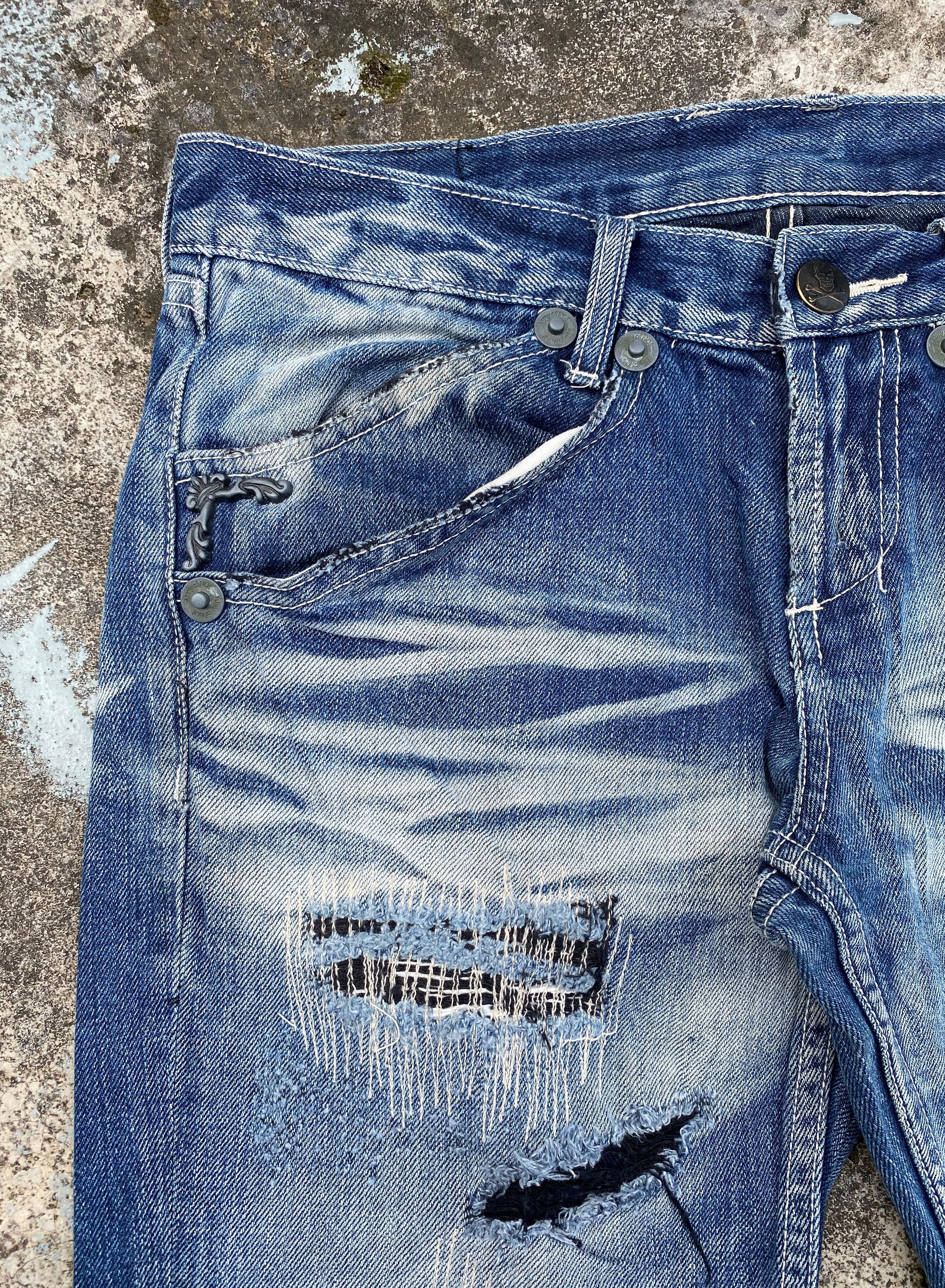 Japanese Brand RARE🔥Japanese Brands Skulls Hardcore Distressed Flare Jeans Size US 32 / EU 48 - 5 Thumbnail