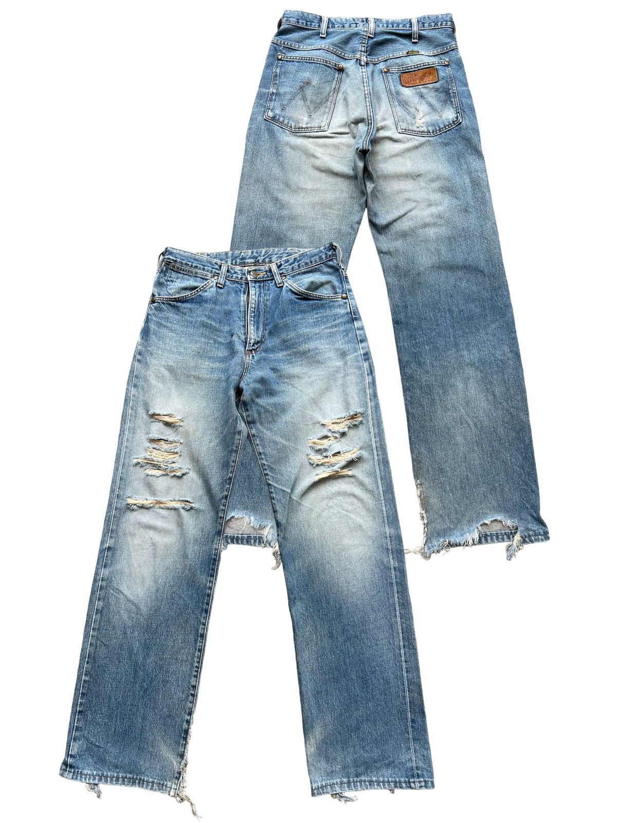 image of Distressed Denim x Vintage 90 Wrangler Bluebell Selvedge Distressed Jeans 30X32, Men's