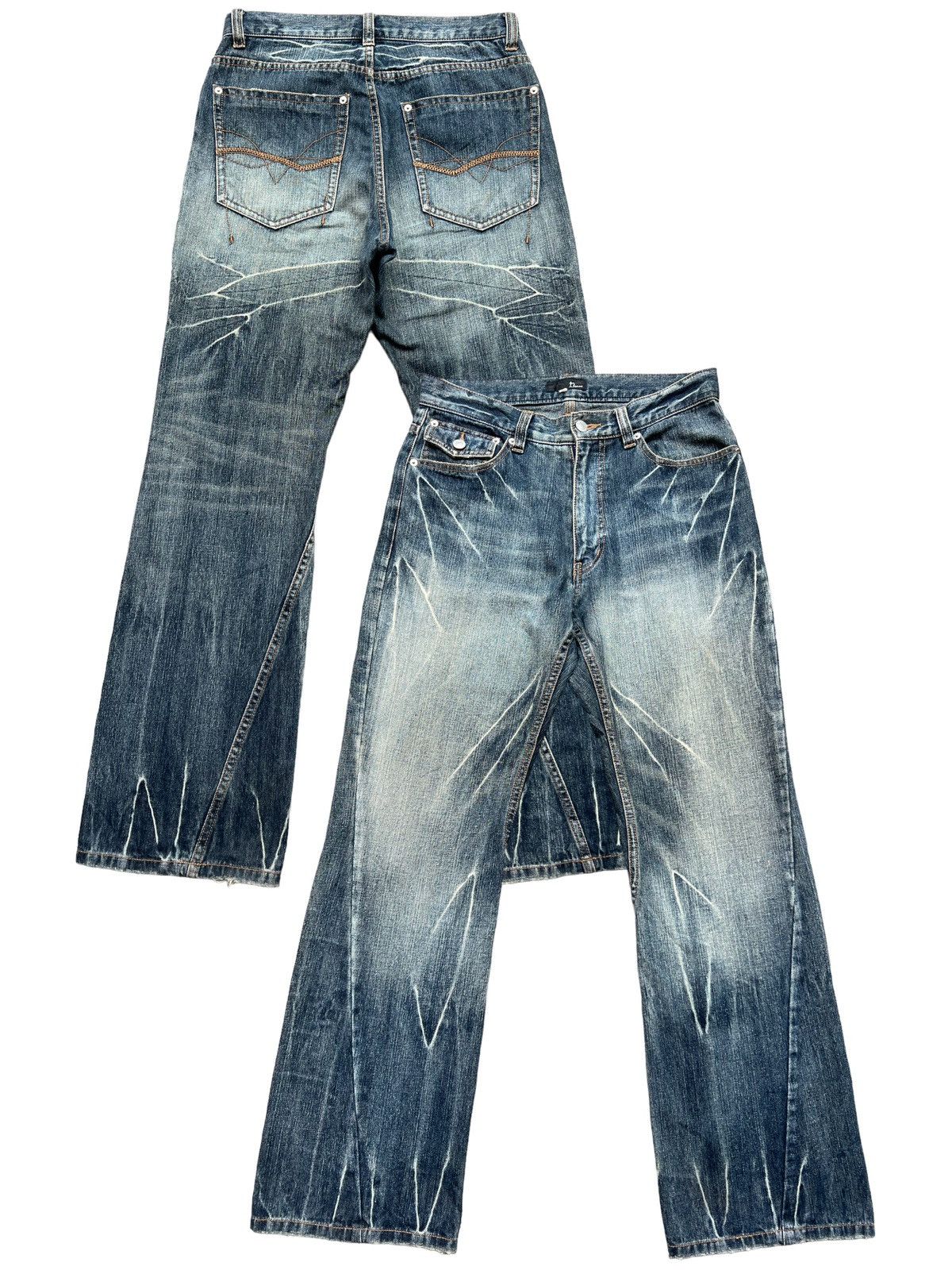 Japanese Brand 1 Homme Japan Distressed Gothic Flare Denim Jeans 32x32.5 Size US 30 / EU 46 - 2 Thumbnail