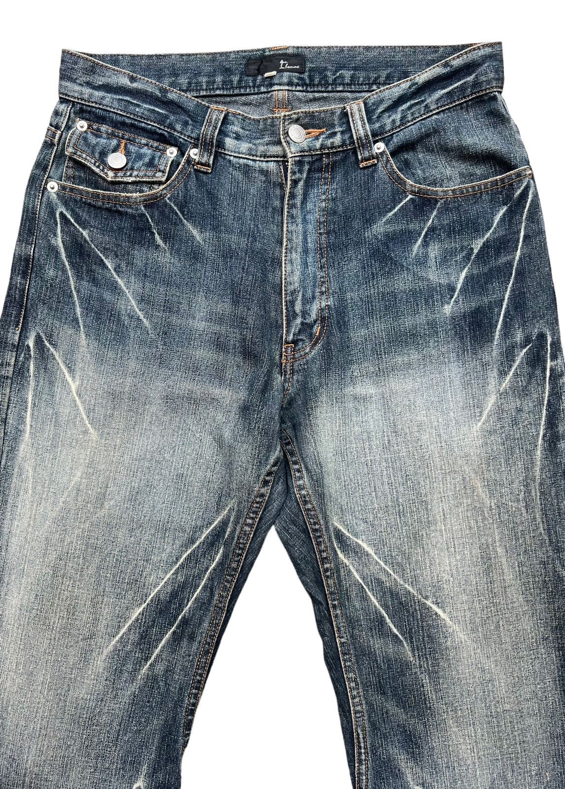 Japanese Brand 1 Homme Japan Distressed Gothic Flare Denim Jeans 32x32.5 Size US 30 / EU 46 - 5 Thumbnail