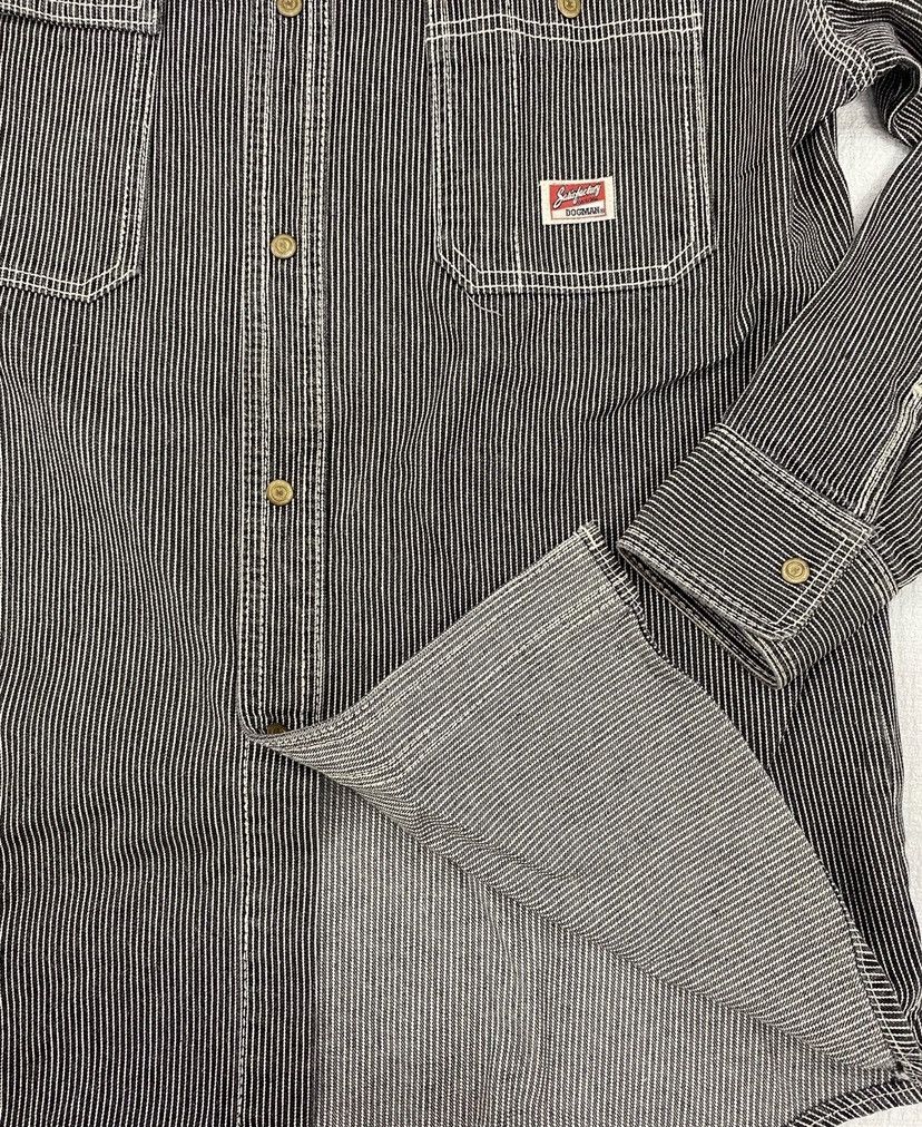 Hysteric Glamour × Japanese Brand × Vintage Dogman Japan Denim worker stripe Shirt nice designer Size US L / EU 52-54 / 3 - 8 Thumbnail
