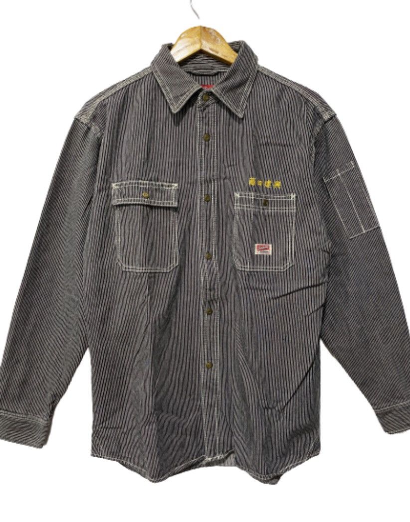 image of Hysteric Glamour x Vintage Dogman Japan Denim Worker Stripe Shirt Nice Designer in Silver (Size Lar
