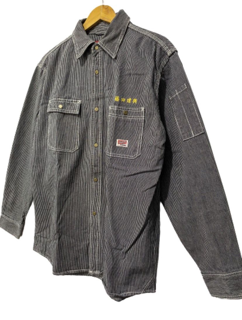 Hysteric Glamour × Japanese Brand × Vintage Dogman Japan Denim worker stripe Shirt nice designer Size US L / EU 52-54 / 3 - 2 Thumbnail
