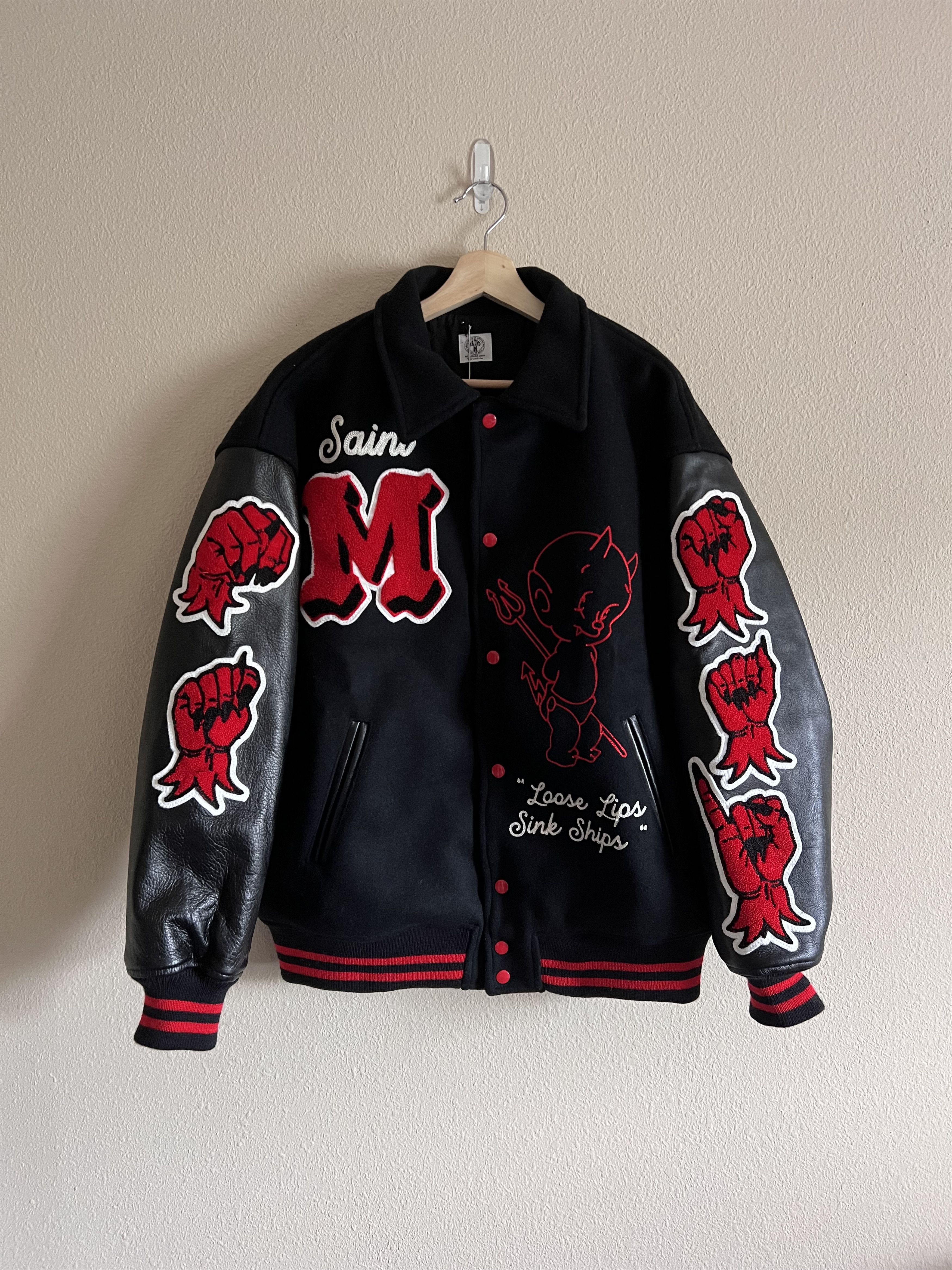 Saint Michael Devil Varsity Jacket in Black