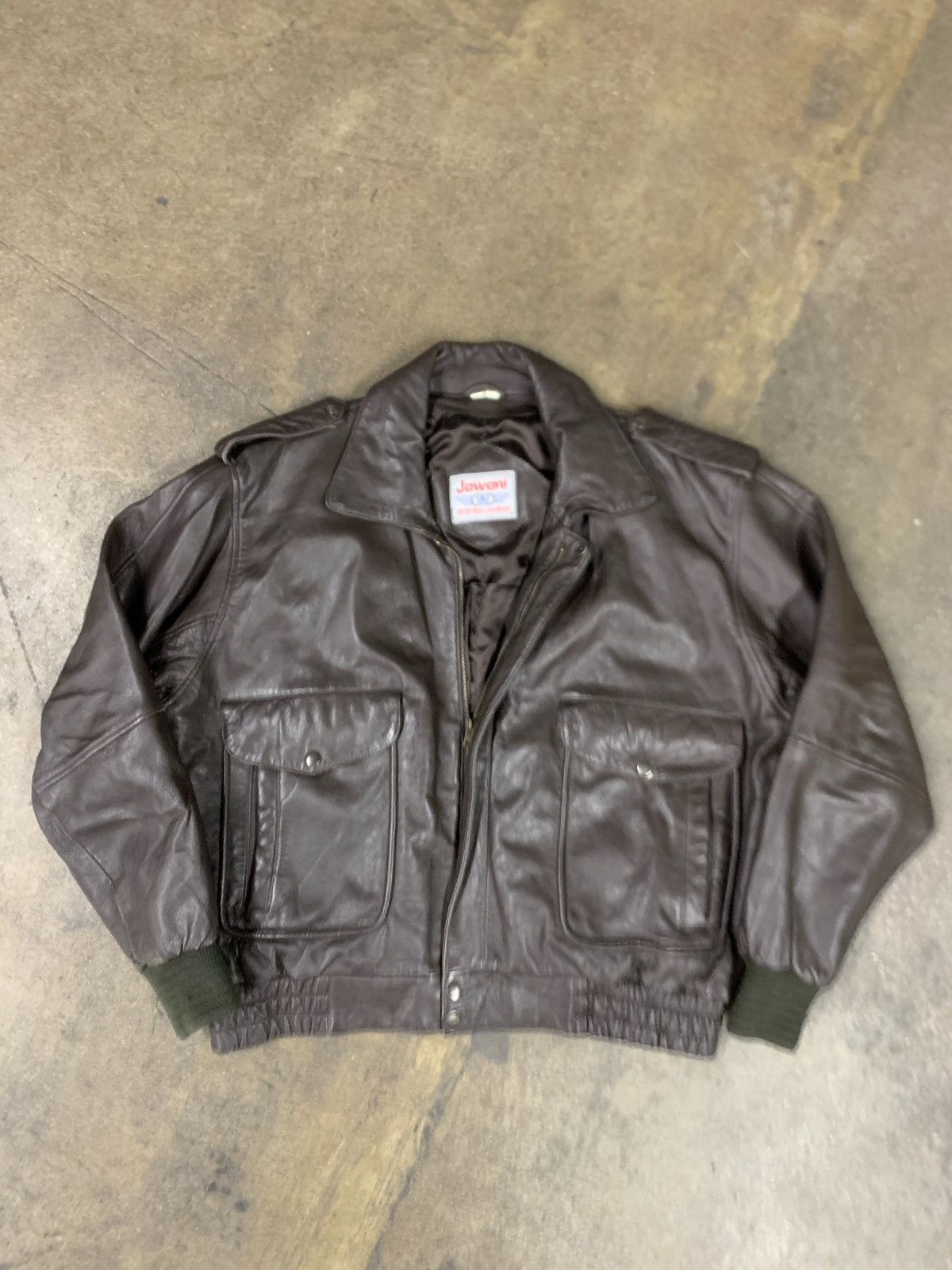 image of Military x Vintage 1990S G1 Leather Bomber Jacket in Brown, Men's (Size XL)