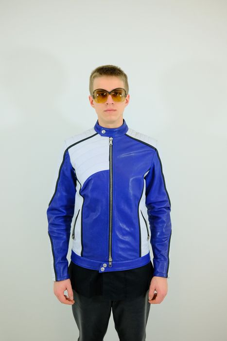 Balmain Pierre Balmain Blue Motorcycle Leather Jacket | Grailed