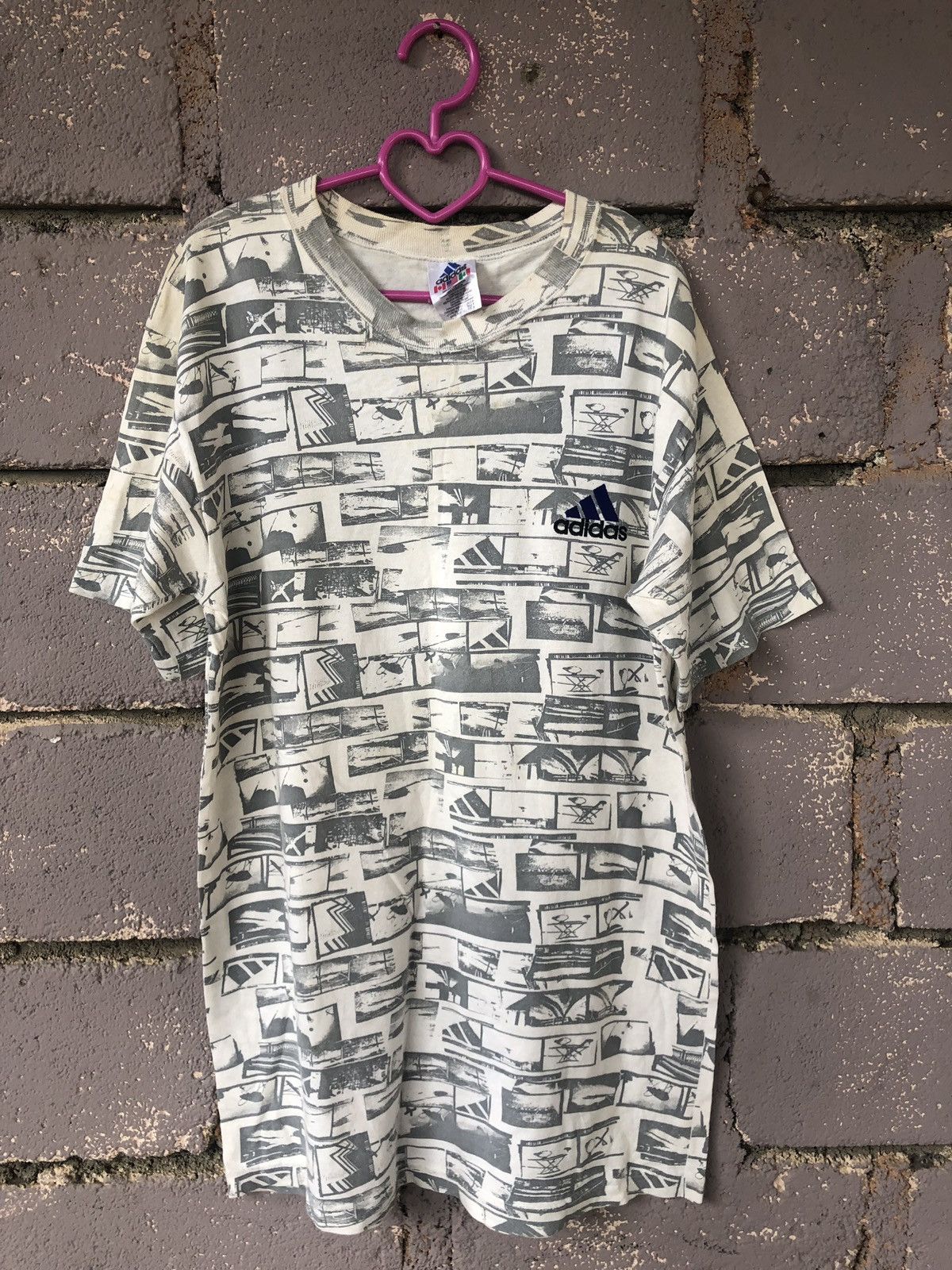 Adidas Rare 90s Vintage Adidas Full Print Shirt Size US S / EU 44-46 / 1 - 1 Thumbnail