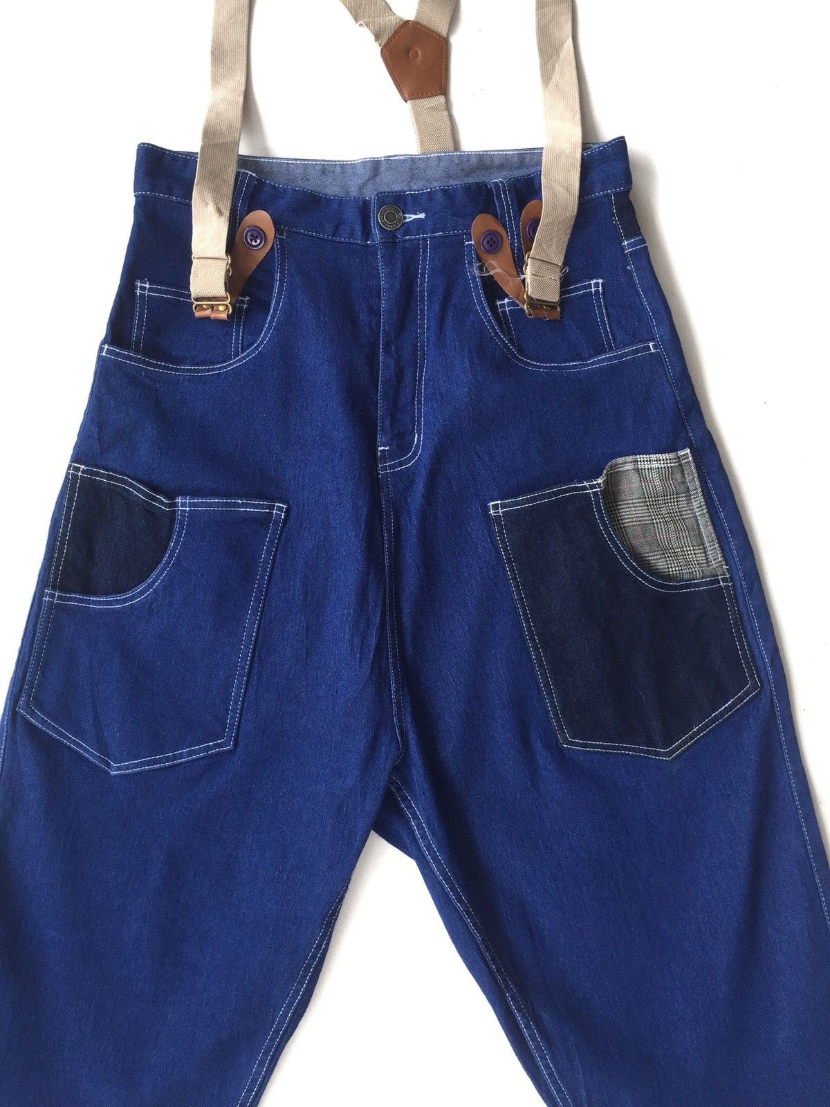 Indigo Chip Clic Indigo GOA Style Denim Suspender Cropped Pants Size US 32 / EU 48 - 3 Thumbnail