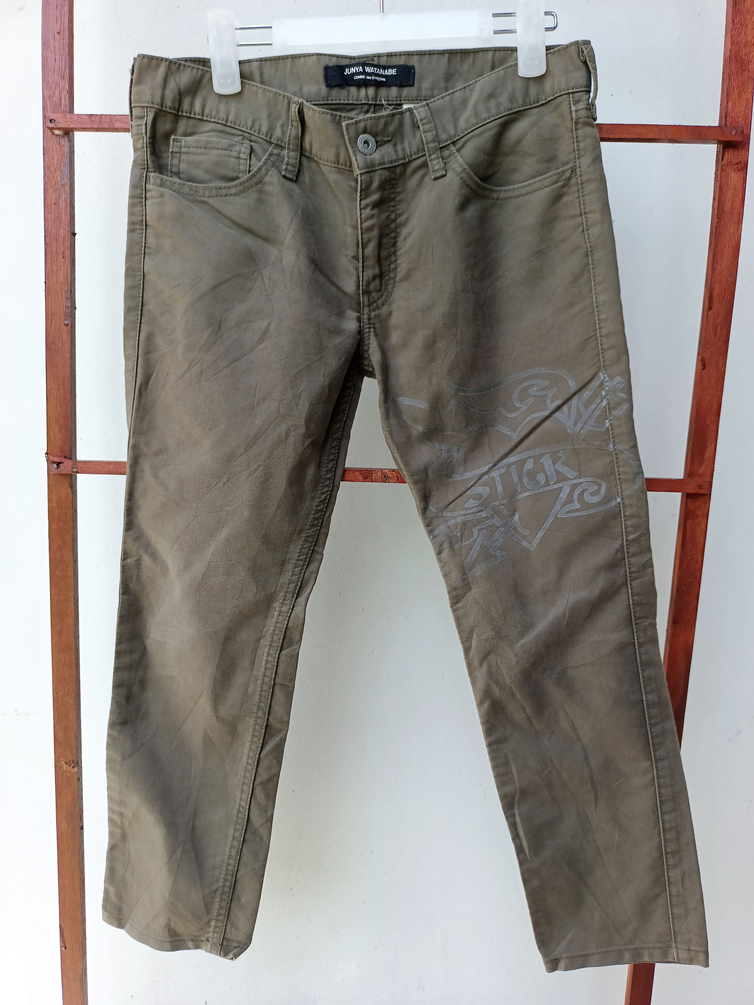 image of Comme Des Garcons x Junya Watanabe Womenswear Junya Watanabe Stick Slim Cropped Pants in Khaki, Wom