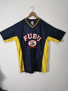 FUBU Vintage League Classic Baseball Jersey Mens XXL 2X Blue Gray Silver  Button