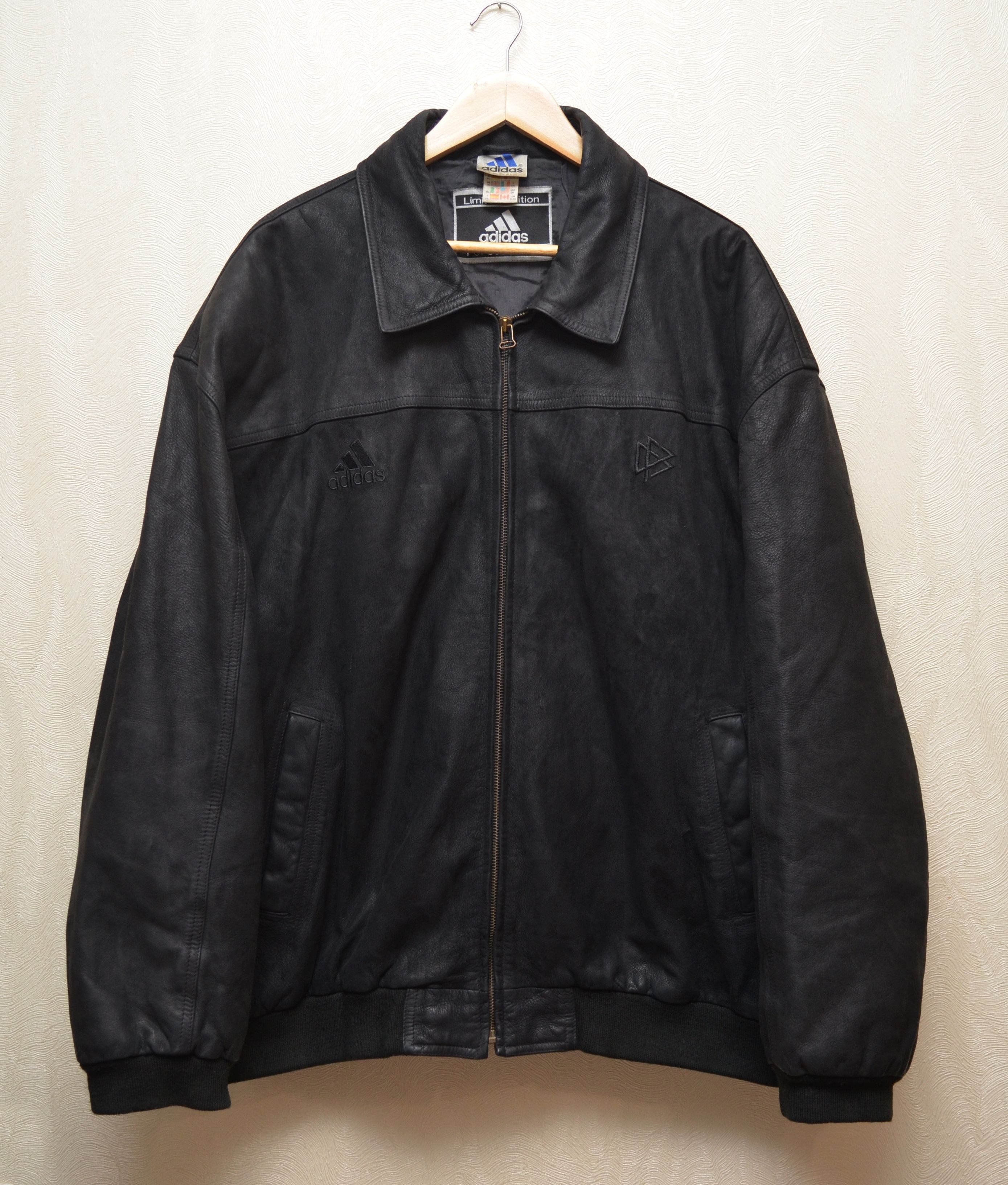 image of Vintage 90's Adidas 1 Of 500 Limited Edition Leather Jacket in Black, Men's (Size 2XL)