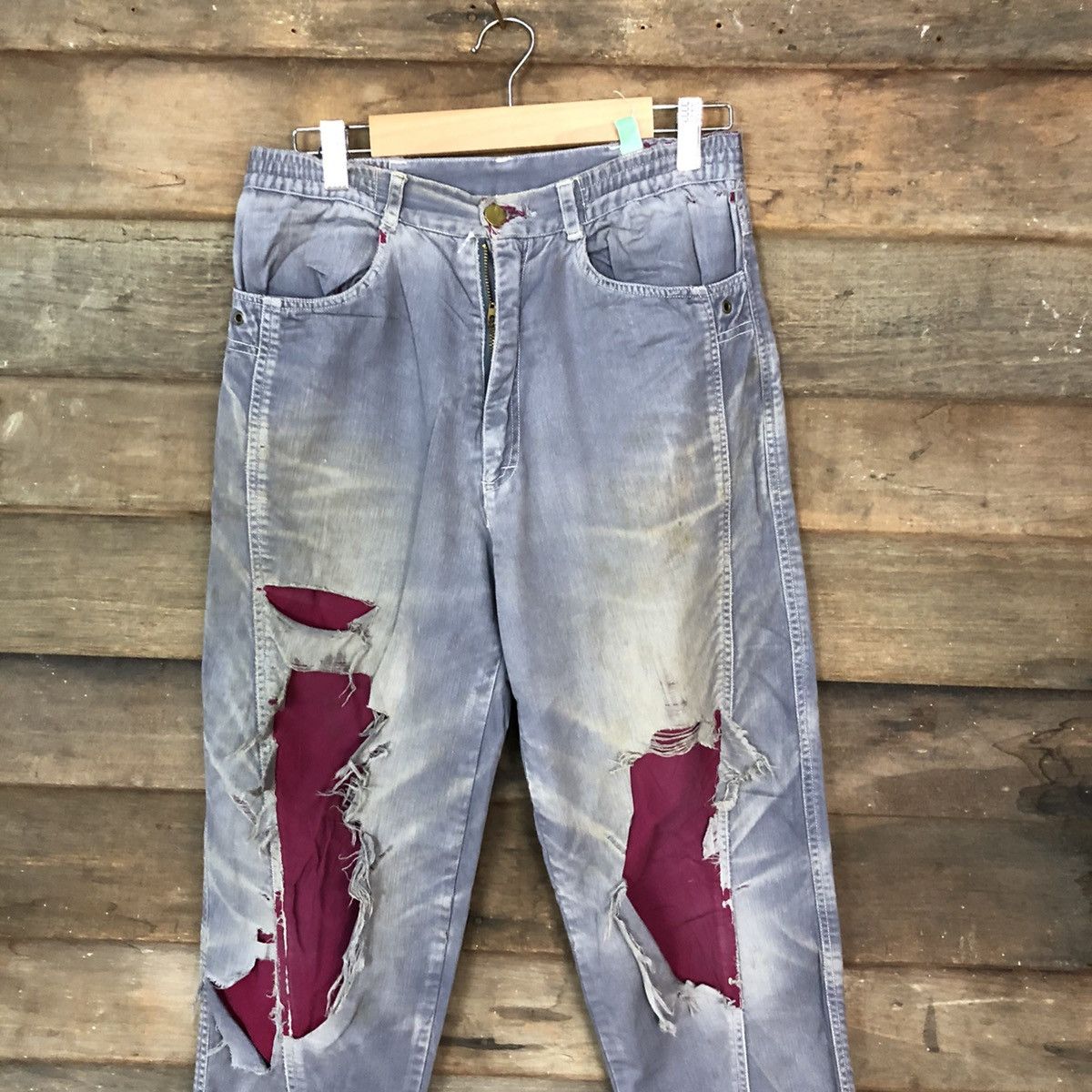 Japanese Brand Japan Distressed patchwork thrashed Casual Pants #4636 Size US 28 / EU 44 - 2 Thumbnail