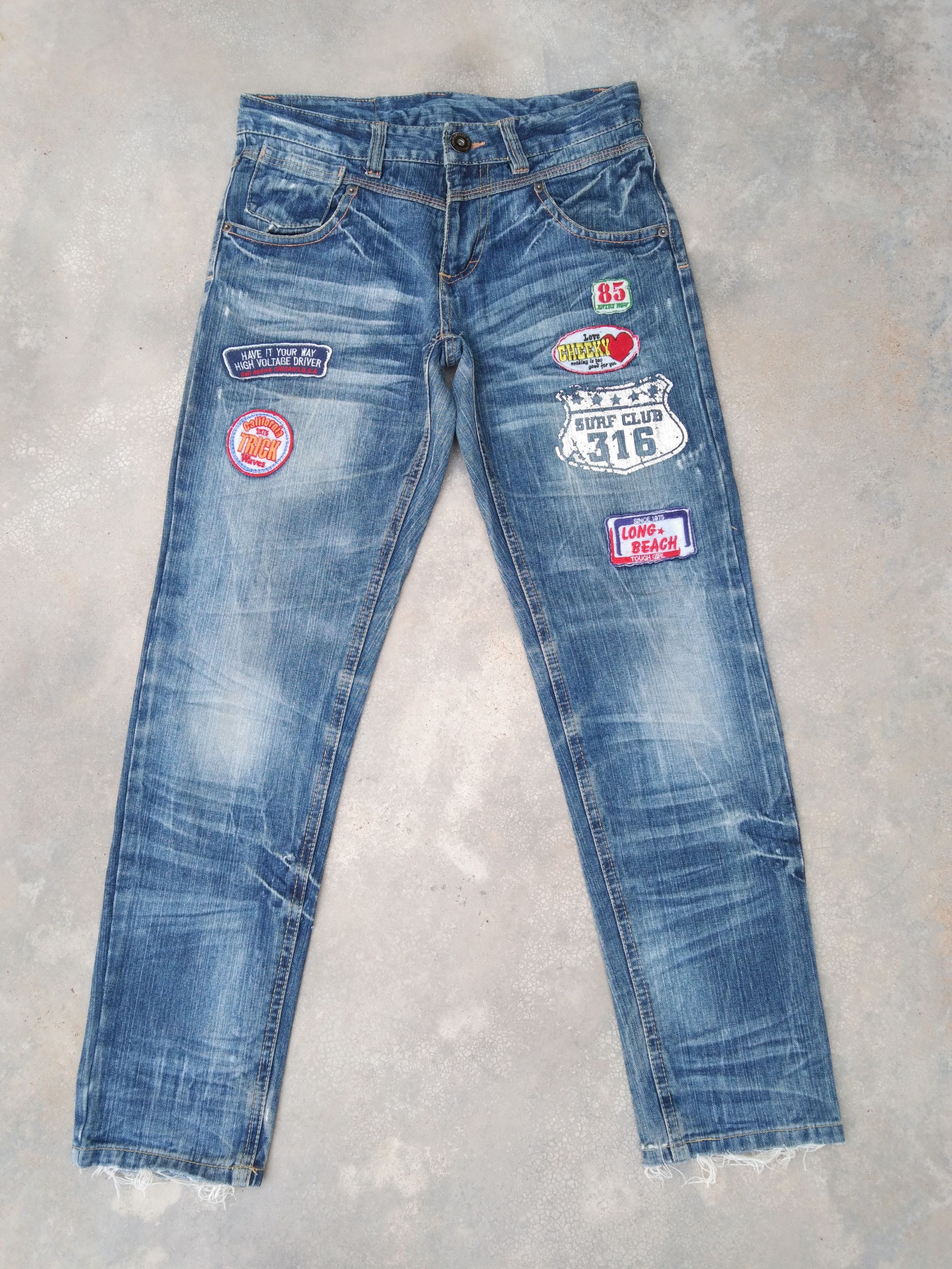 image of Distressed Patches Rock Style Jeans 31X30 in Blue, Men's