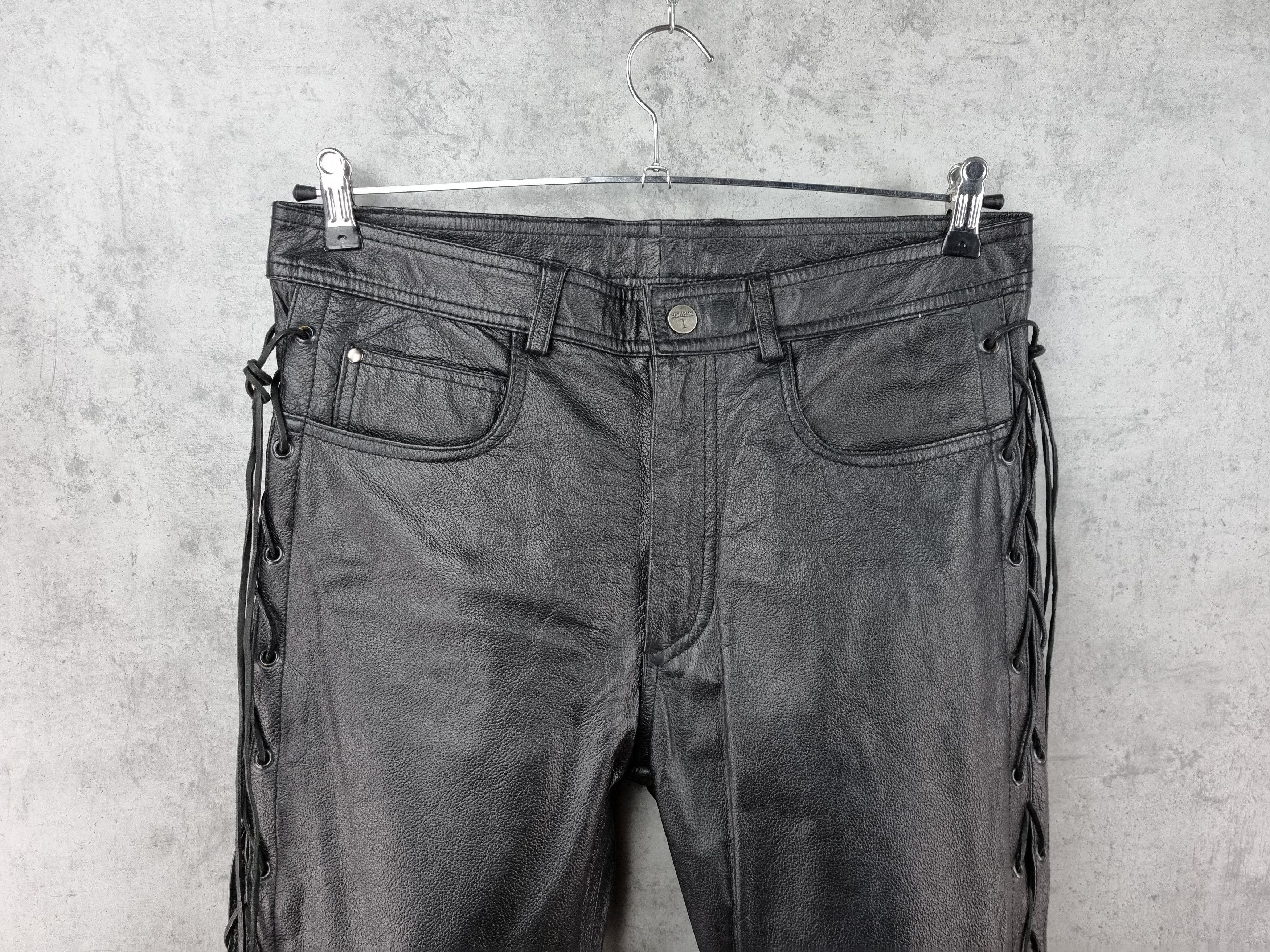 Genuine Leather × Leather 90s Vintage Leather Biker Pants side straps Travis Scott Size US 32 / EU 48 - 11 Thumbnail