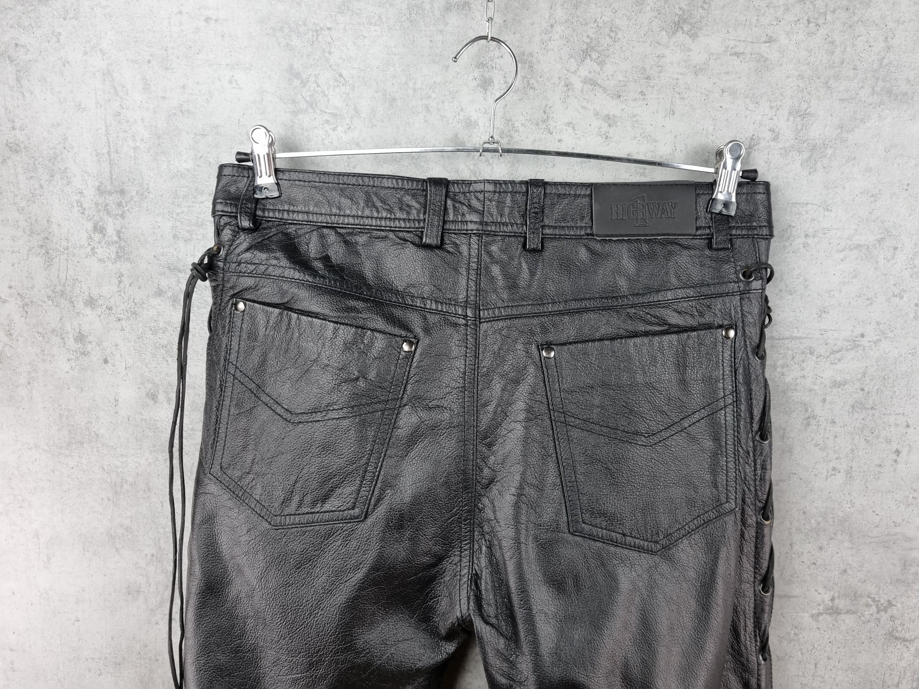 Genuine Leather × Leather 90s Vintage Leather Biker Pants side straps Travis Scott Size US 32 / EU 48 - 12 Thumbnail