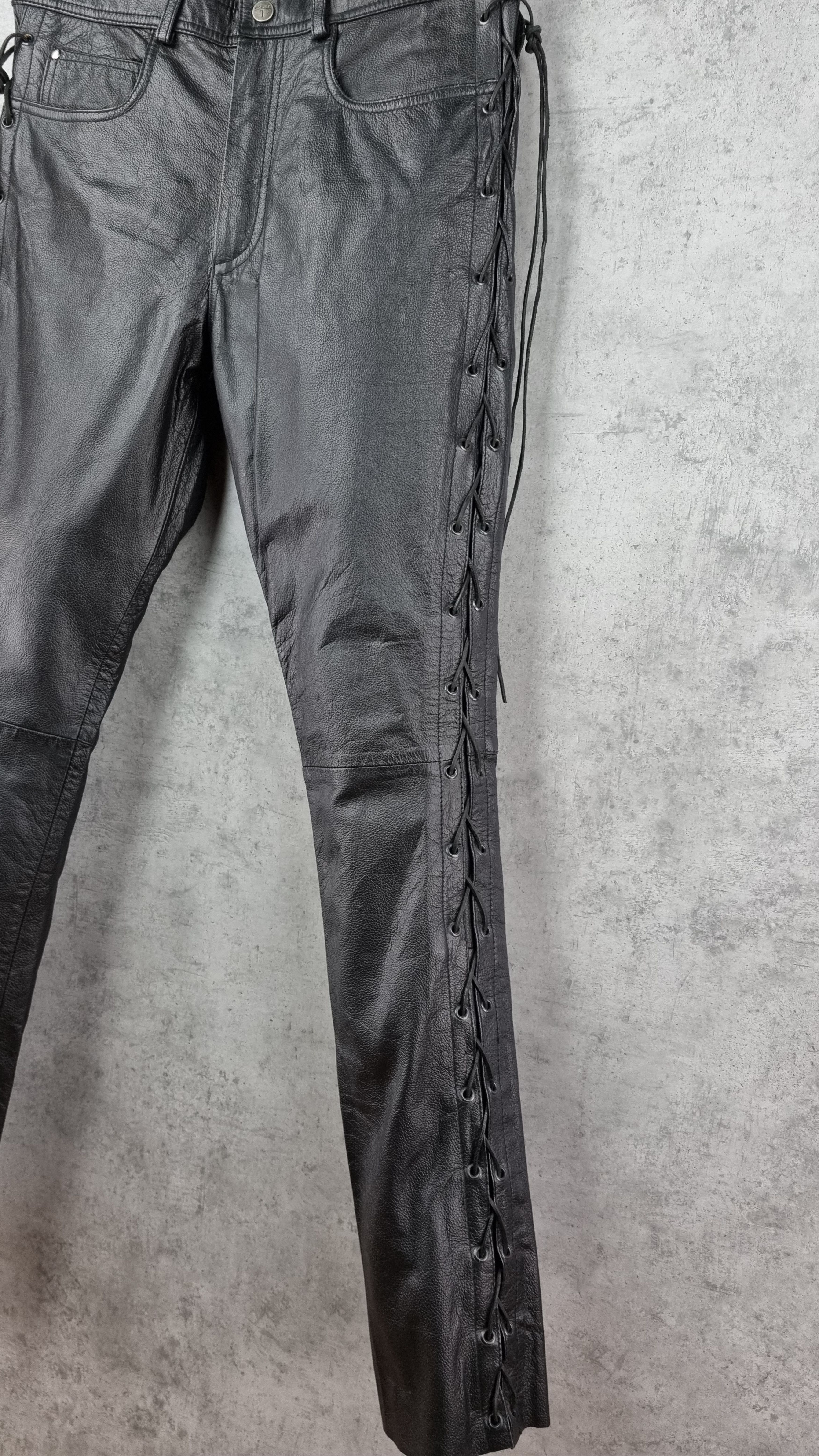 Genuine Leather × Leather 90s Vintage Leather Biker Pants side straps Travis Scott Size US 32 / EU 48 - 10 Thumbnail
