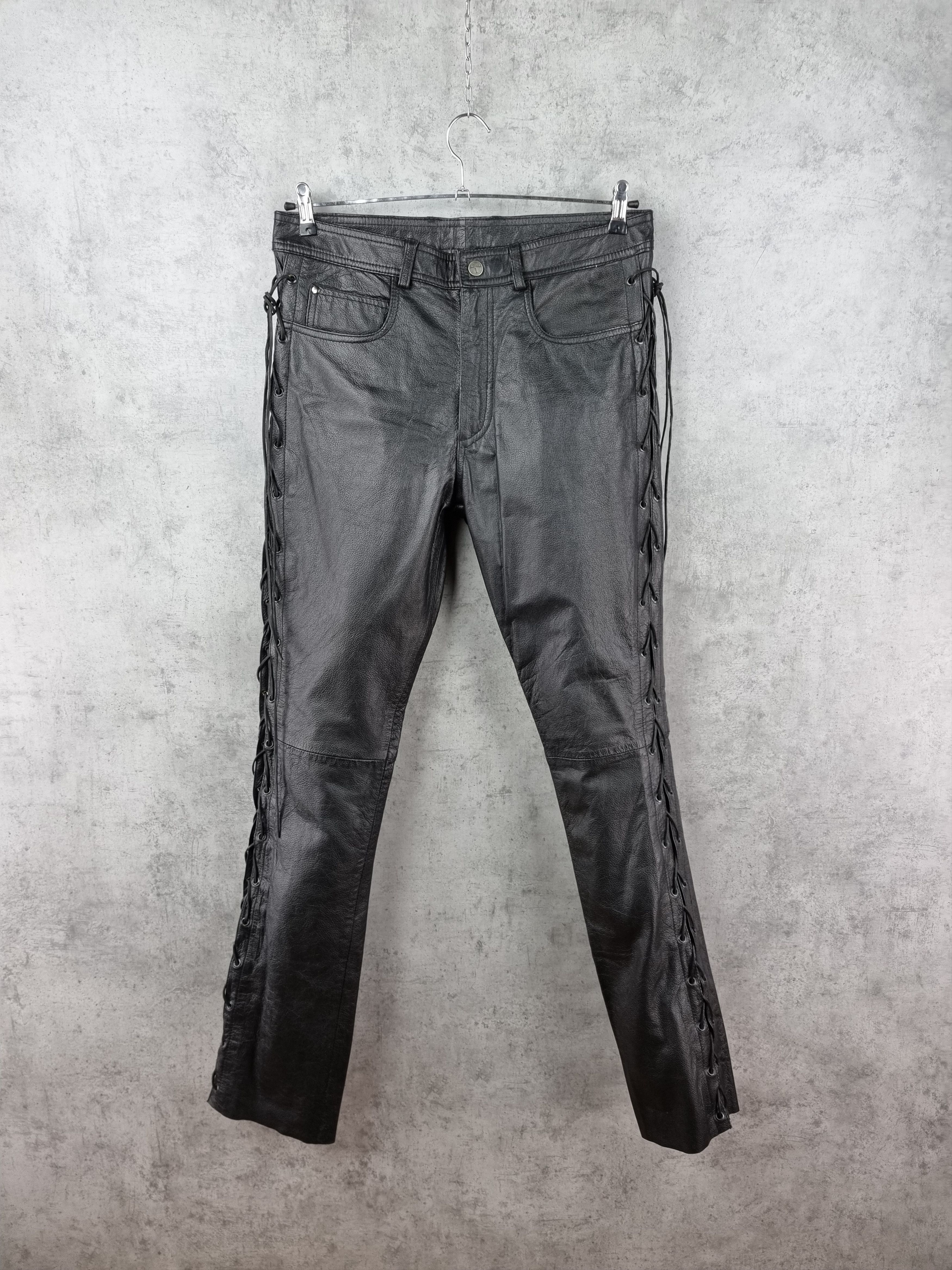 Genuine Leather × Leather 90s Vintage Leather Biker Pants side straps Travis Scott Size US 32 / EU 48 - 4 Thumbnail