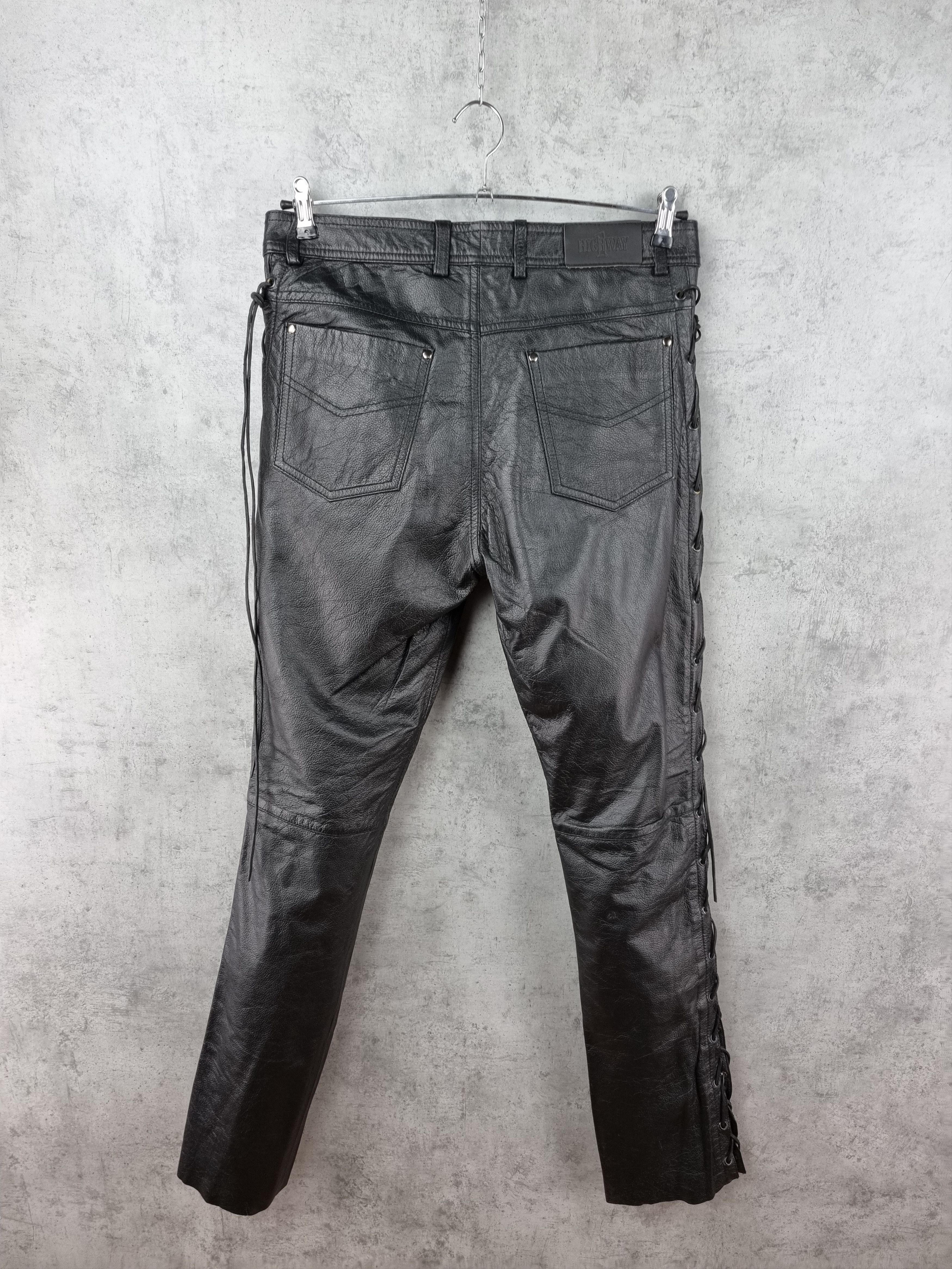 Genuine Leather × Leather 90s Vintage Leather Biker Pants side straps Travis Scott Size US 32 / EU 48 - 3 Thumbnail