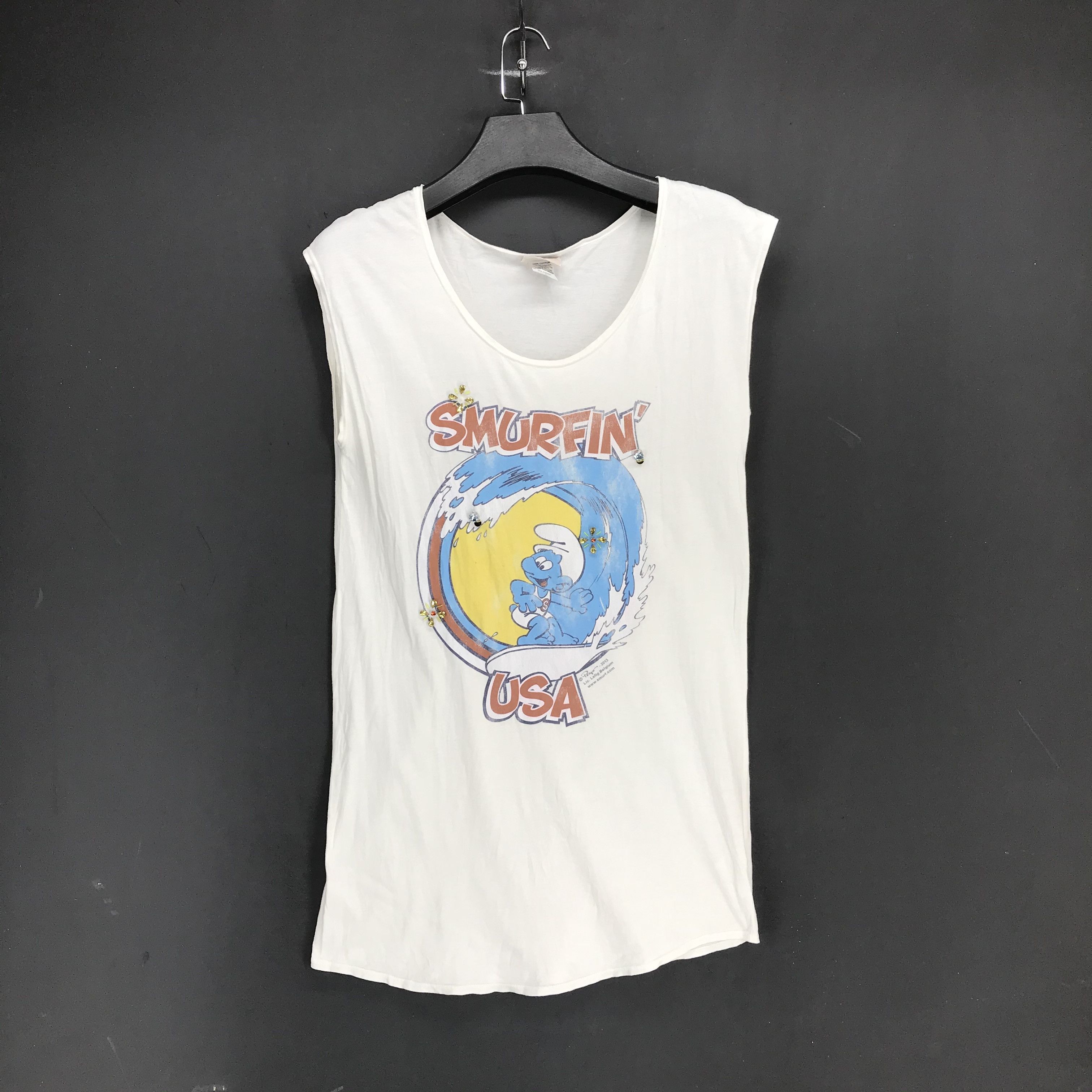 image of Junk Food x Made In USA Smurfin' Usa Graphic Printed Sleeveless T Shirt 1840-72 in White, Women's (