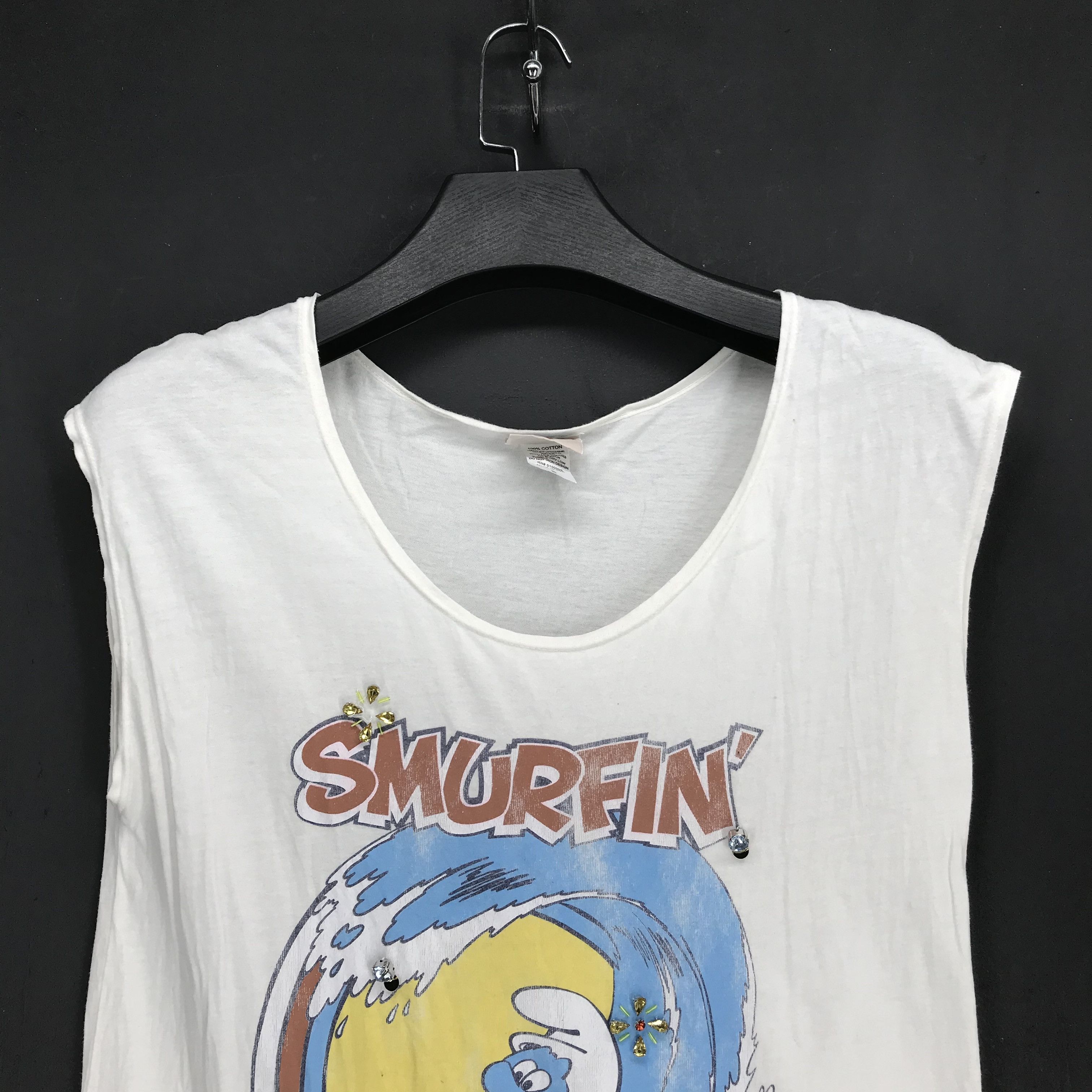 Vintage Smurfin' USA Graphic Printed Sleeveless T Shirt #1840-72 Size S / US 4 / IT 40 - 2 Thumbnail