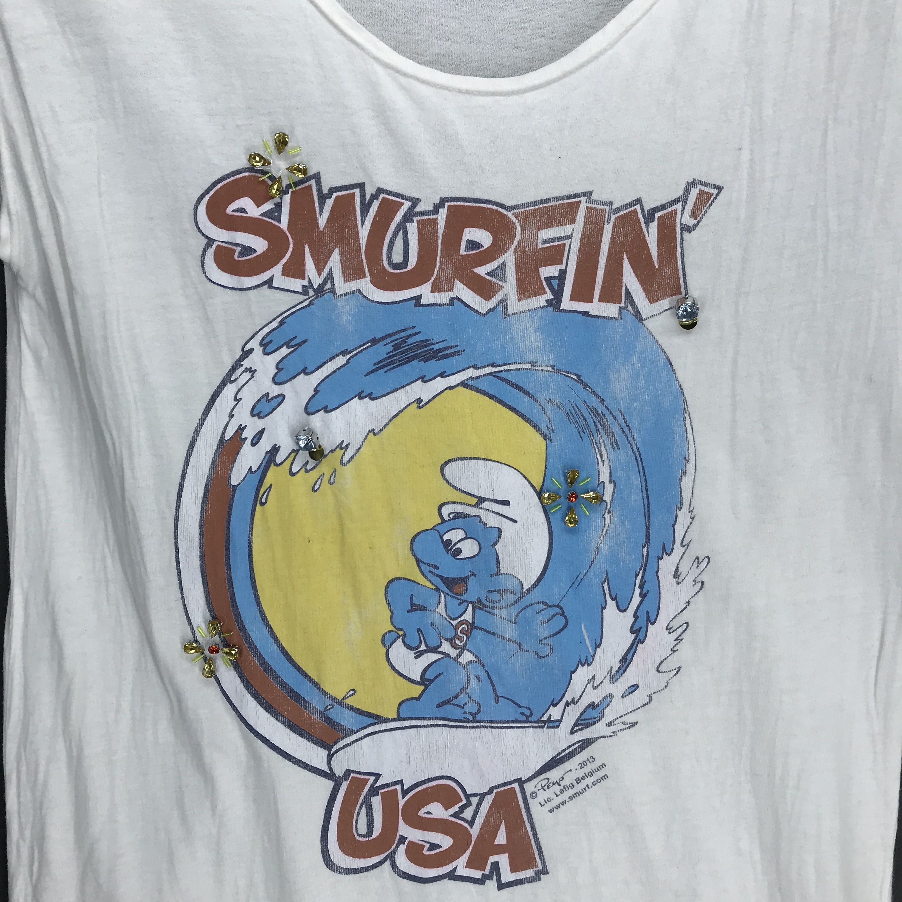 Vintage Smurfin' USA Graphic Printed Sleeveless T Shirt #1840-72 Size S / US 4 / IT 40 - 3 Thumbnail