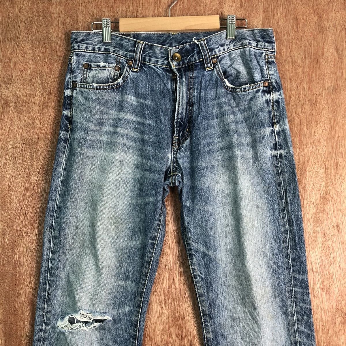 Uniqlo DLL Japan UJ Blue Distressed Denim Pants #c154 Size US 31 - 2 Thumbnail