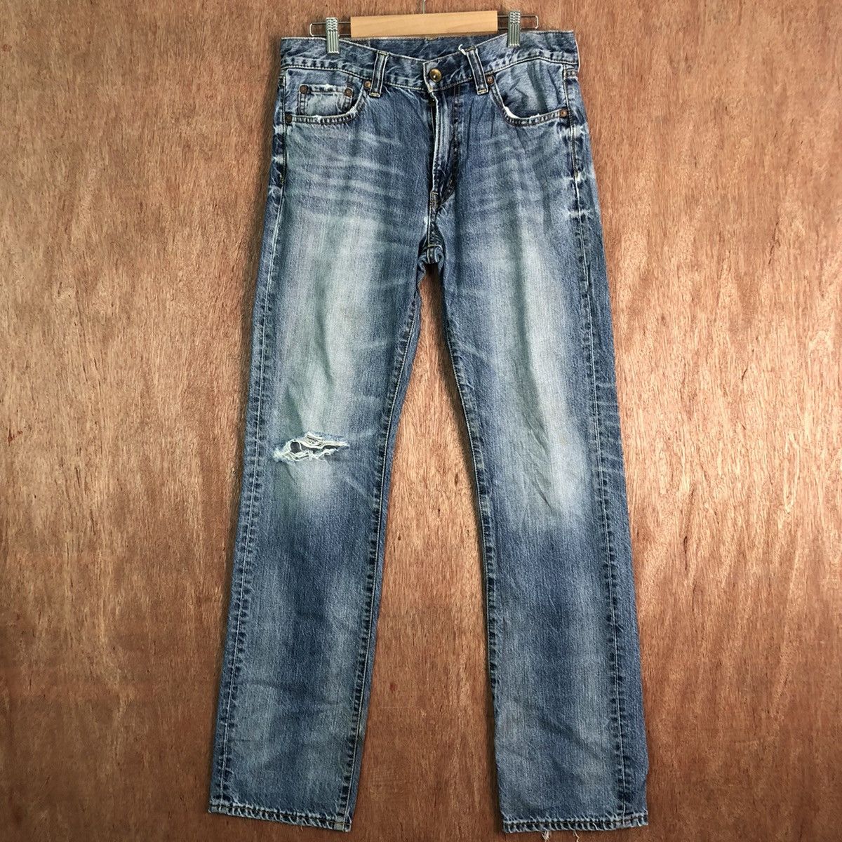 Uniqlo DLL Japan UJ Blue Distressed Denim Pants #c154 Size US 31 - 1 Thumbnail