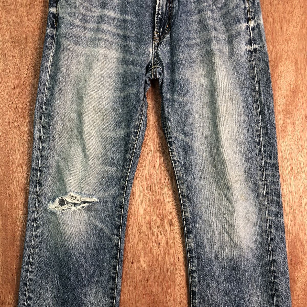 Uniqlo DLL Japan UJ Blue Distressed Denim Pants #c154 Size US 31 - 4 Thumbnail