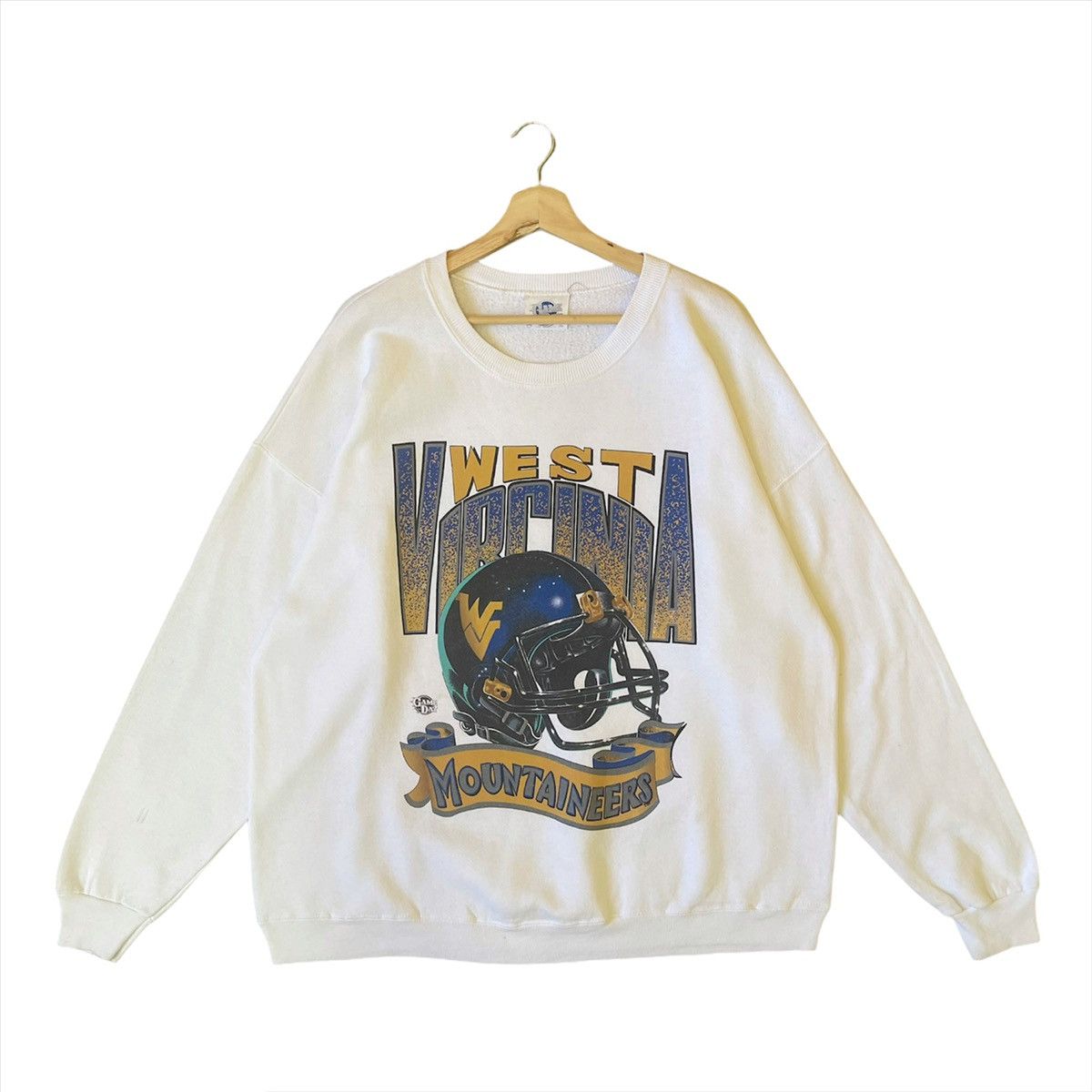 image of Nfl x Vintage West Virginia Big Logo Printed Sweatshirt Size XL in White, Men's
