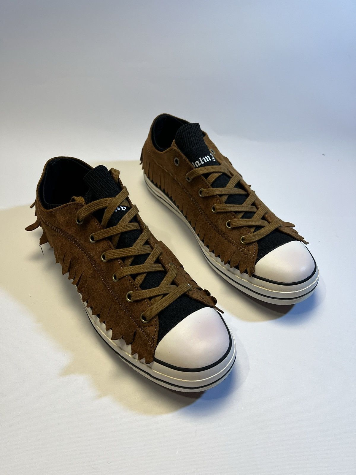 image of Palm Angels Fringe Basket Low Vulcanized Brown Sneakers, Men's (Size 11)