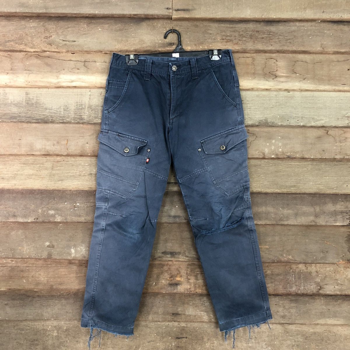image of Faded Glory Burtle Dark Blue Multipocket Cargo Pants C944, Men's (Size 28)