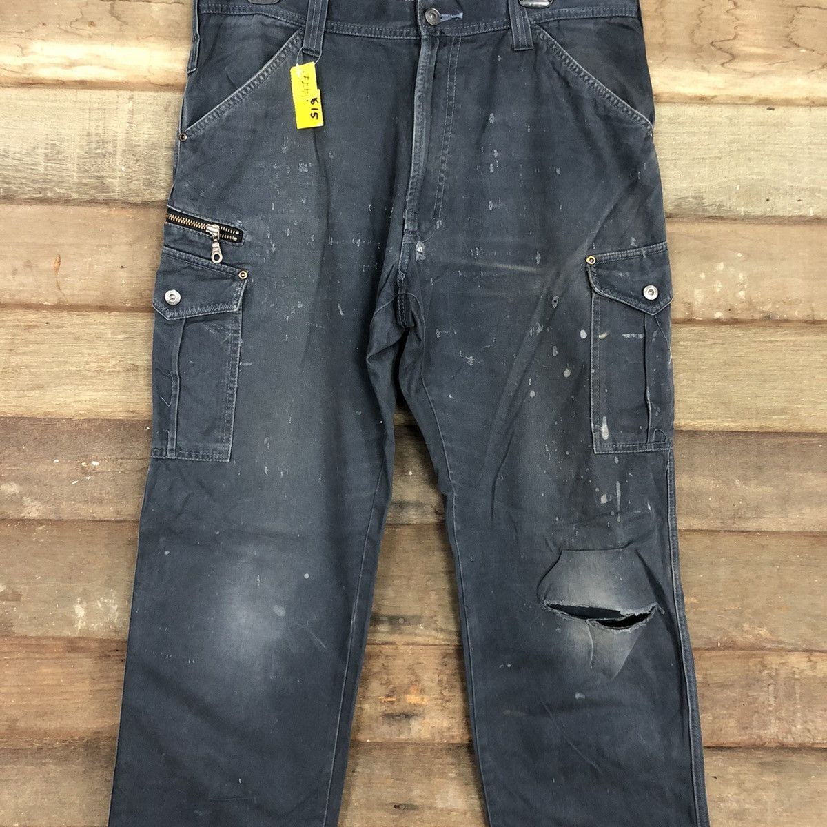 Japanese Brand Japan Blue Multipocket distressed dirty Cargo Pants #3615 Size US 34 / EU 50 - 4 Thumbnail