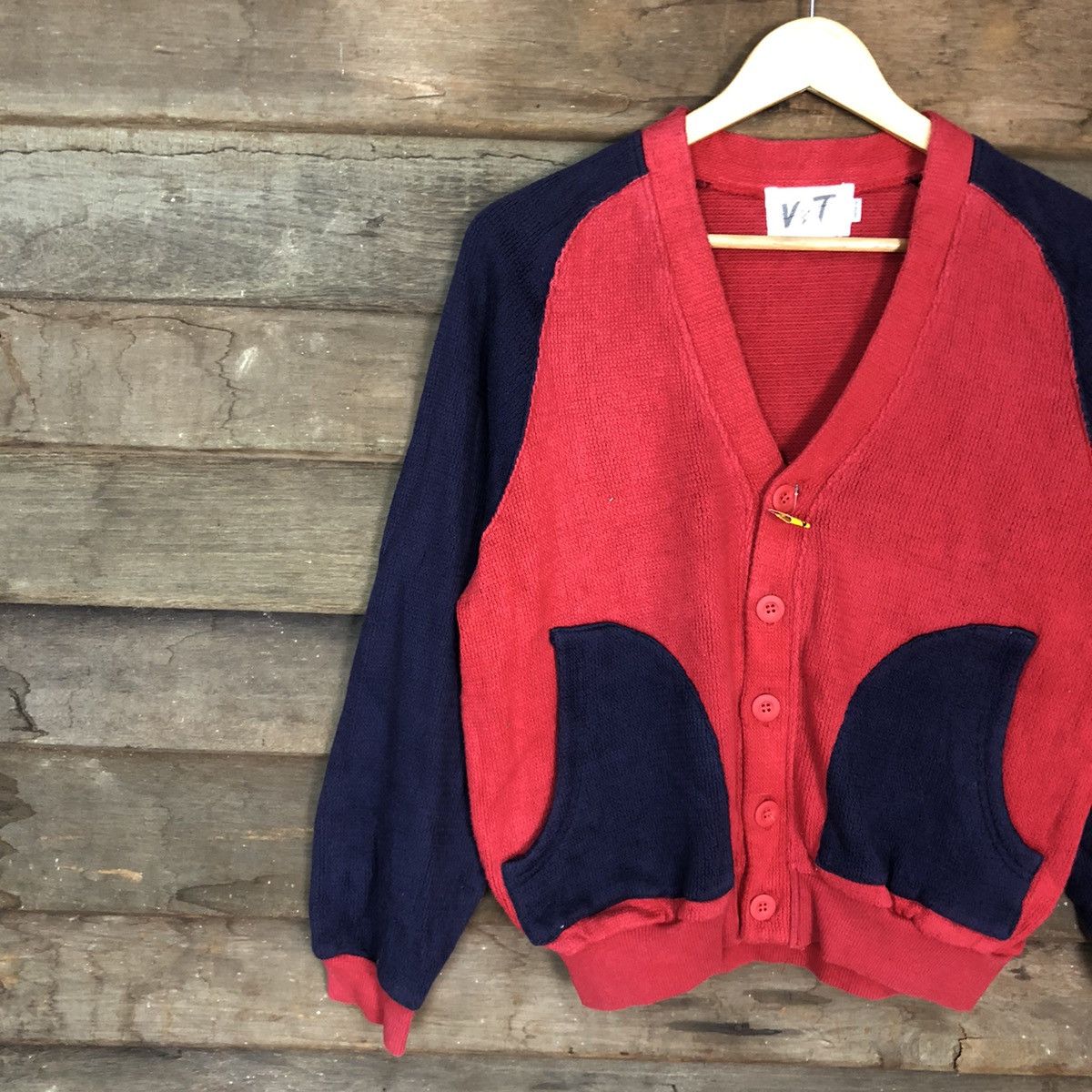 Japanese Brand V.T Red/Blue Cardigan knitwear japan #3604 Size US M / EU 48-50 / 2 - 7 Thumbnail