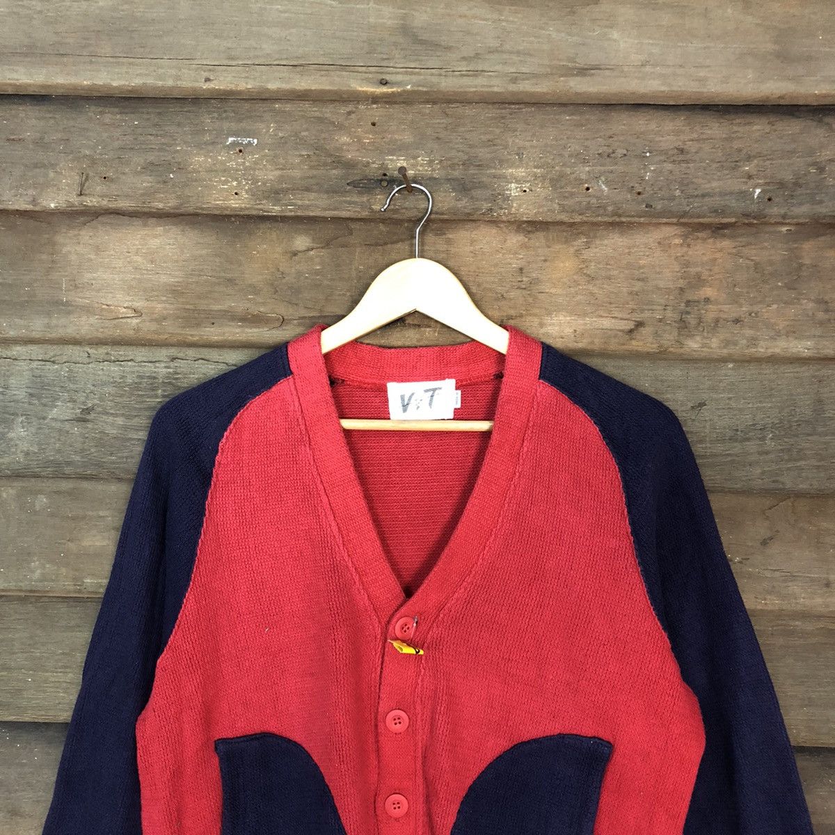 Japanese Brand V.T Red/Blue Cardigan knitwear japan #3604 Size US M / EU 48-50 / 2 - 2 Thumbnail