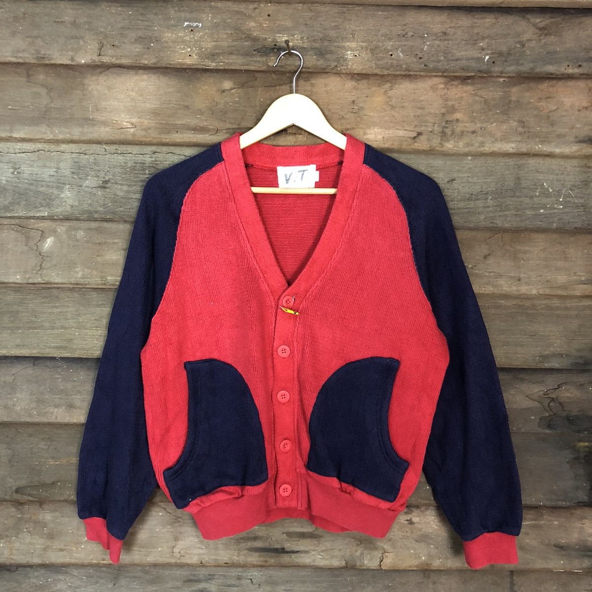 Japanese Brand V.T Red/Blue Cardigan knitwear japan #3604 Size US M / EU 48-50 / 2 - 3 Thumbnail