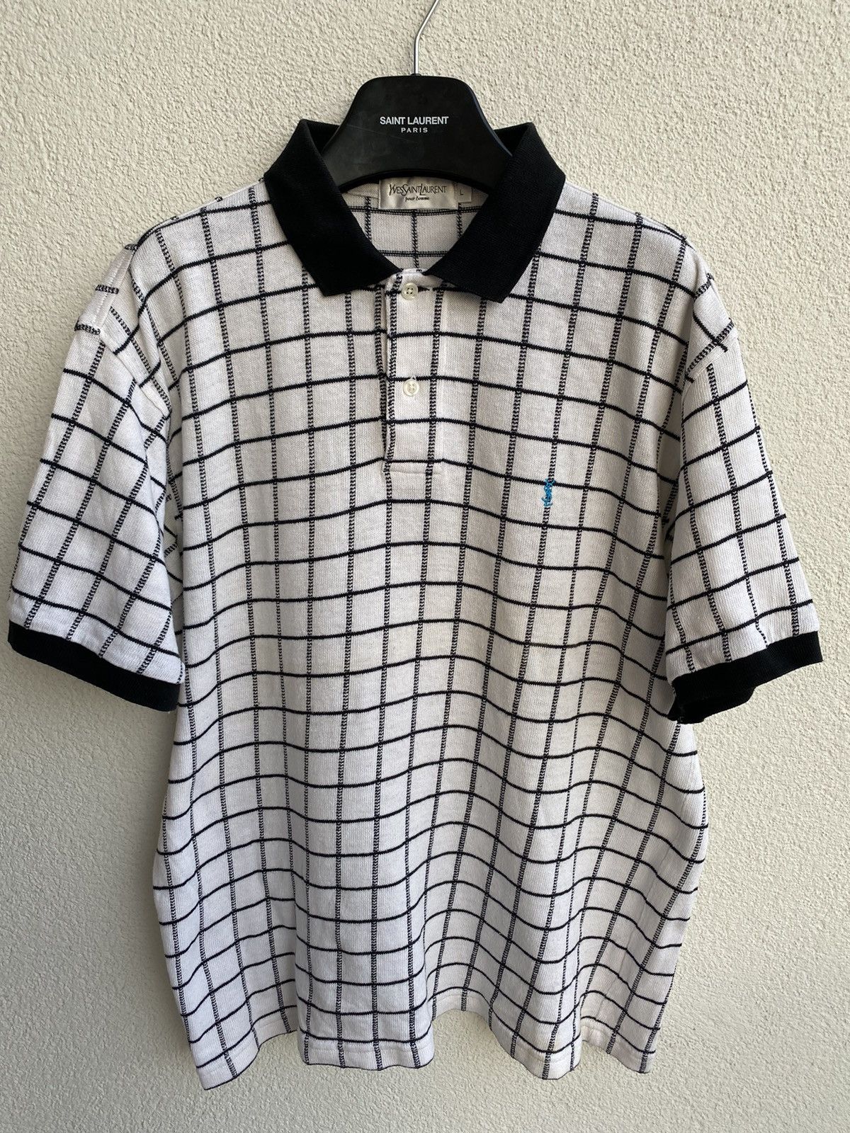 Yves Saint Laurent Knitted YSL Polo Summer Soft White/Black YSL Shirt YSL Tee Size US L / EU 52-54 / 3 - 14 Thumbnail