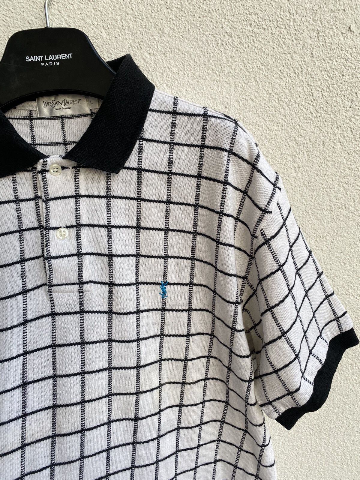 Yves Saint Laurent Knitted YSL Polo Summer Soft White/Black YSL Shirt YSL Tee Size US L / EU 52-54 / 3 - 3 Thumbnail