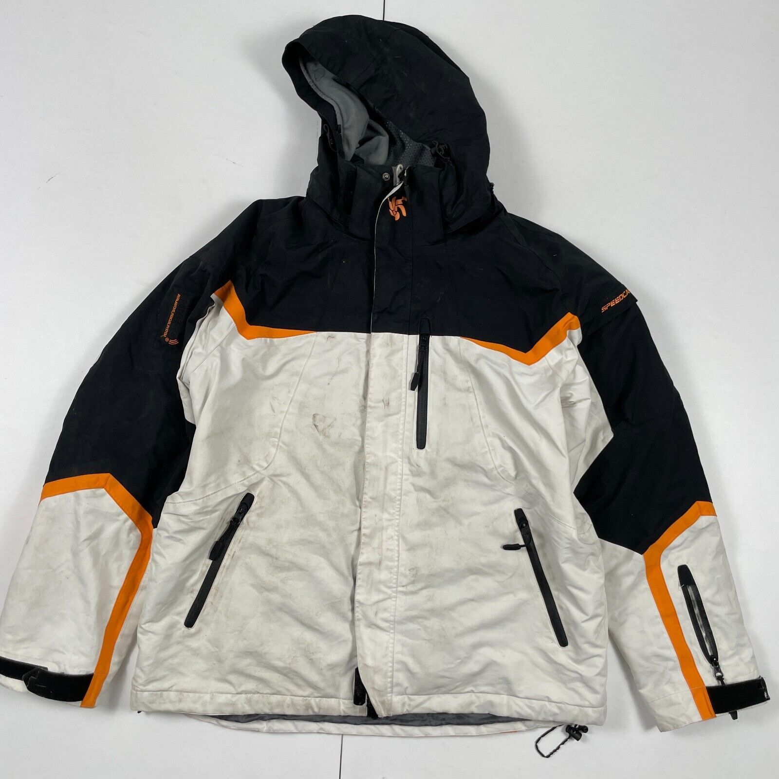 Speedo Speed Carving Ski Jacket Large White Mens Hooded Snow Arm Vents ...