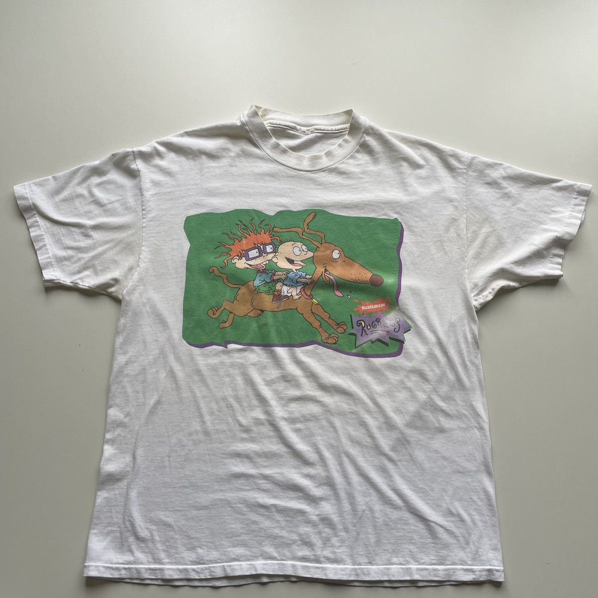 image of Nickelodeon x Vintage 90's Rugrats Cartoon Tv Show Graphic T Shirt XL in White, Men's