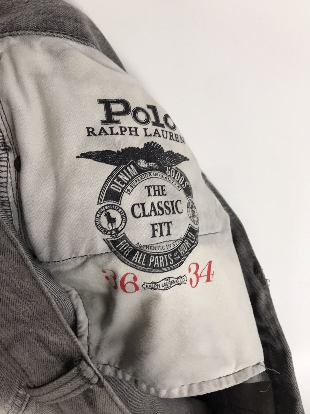 Vintage Polo Ralph Lauren Grey Distressed Faded Denim Jeans Patched Size US 36 / EU 52 - 11 Thumbnail