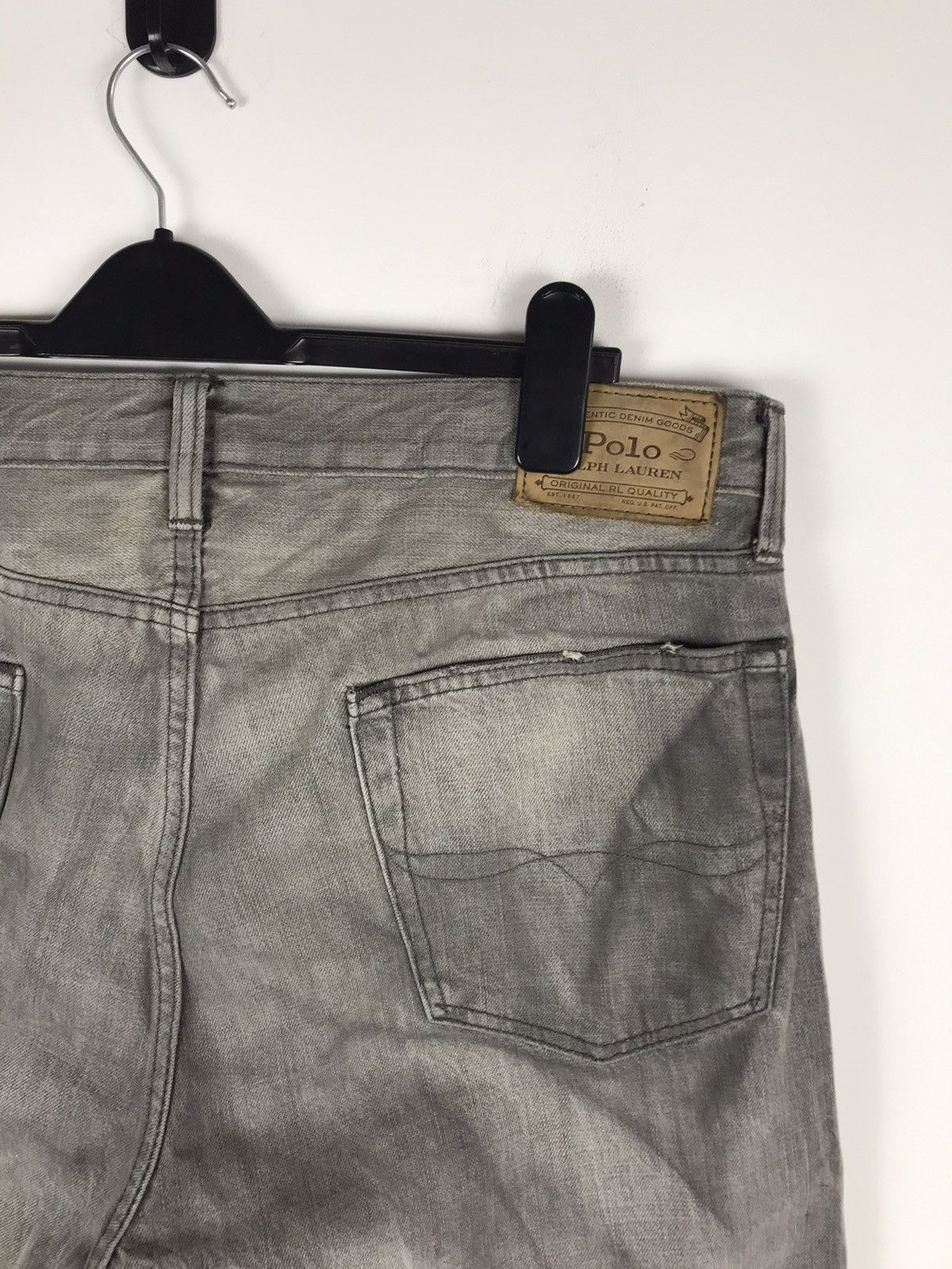 Vintage Polo Ralph Lauren Grey Distressed Faded Denim Jeans Patched Size US 36 / EU 52 - 8 Thumbnail