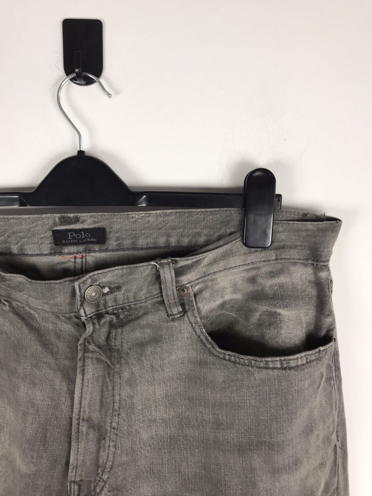 Vintage Polo Ralph Lauren Grey Distressed Faded Denim Jeans Patched Size US 36 / EU 52 - 4 Thumbnail