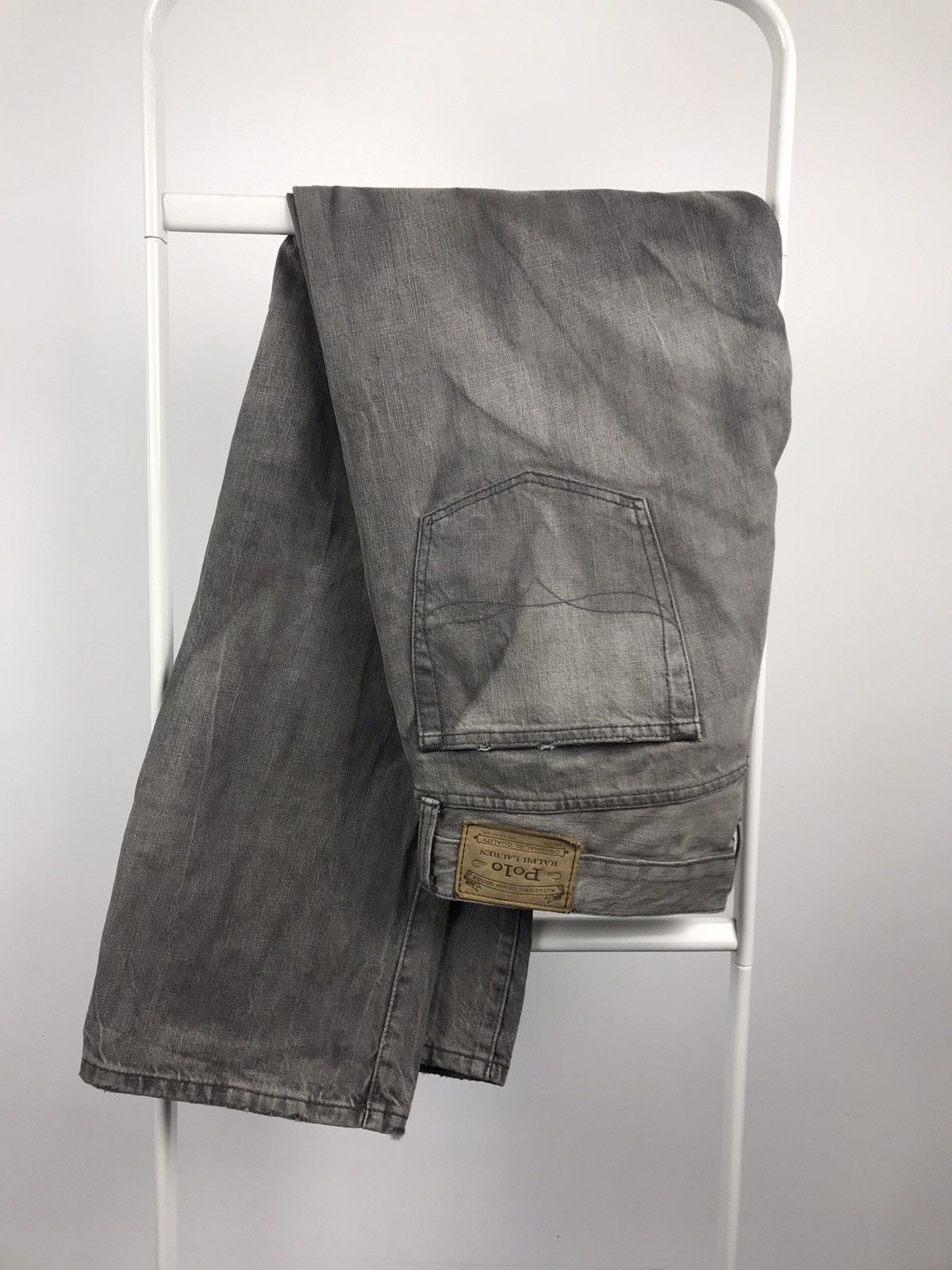 Vintage Polo Ralph Lauren Grey Distressed Faded Denim Jeans Patched Size US 36 / EU 52 - 1 Thumbnail