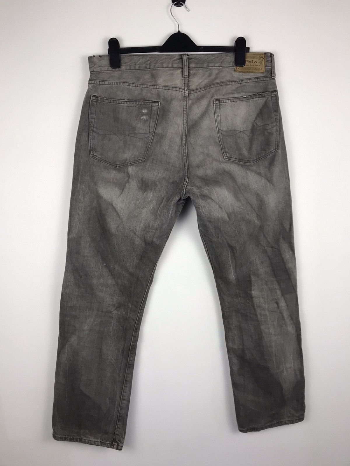 Vintage Polo Ralph Lauren Grey Distressed Faded Denim Jeans Patched Size US 36 / EU 52 - 3 Thumbnail