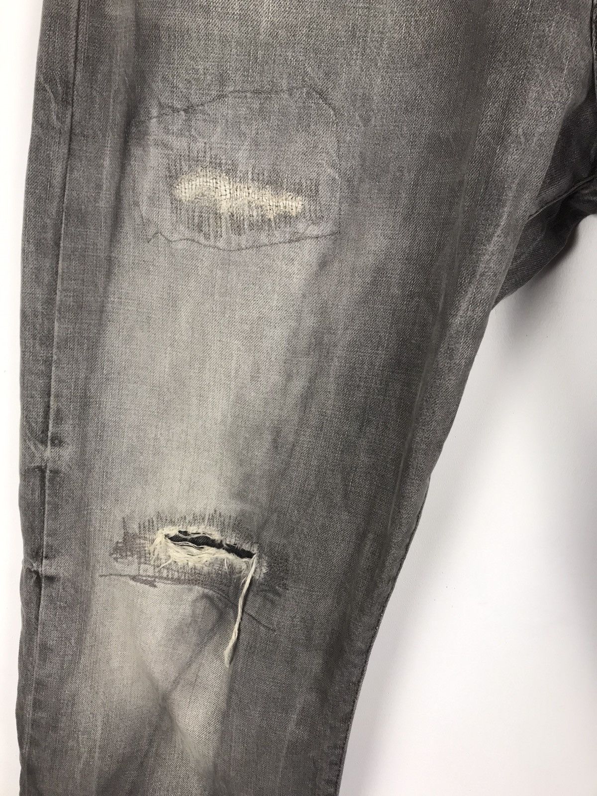Vintage Polo Ralph Lauren Grey Distressed Faded Denim Jeans Patched Size US 36 / EU 52 - 6 Thumbnail