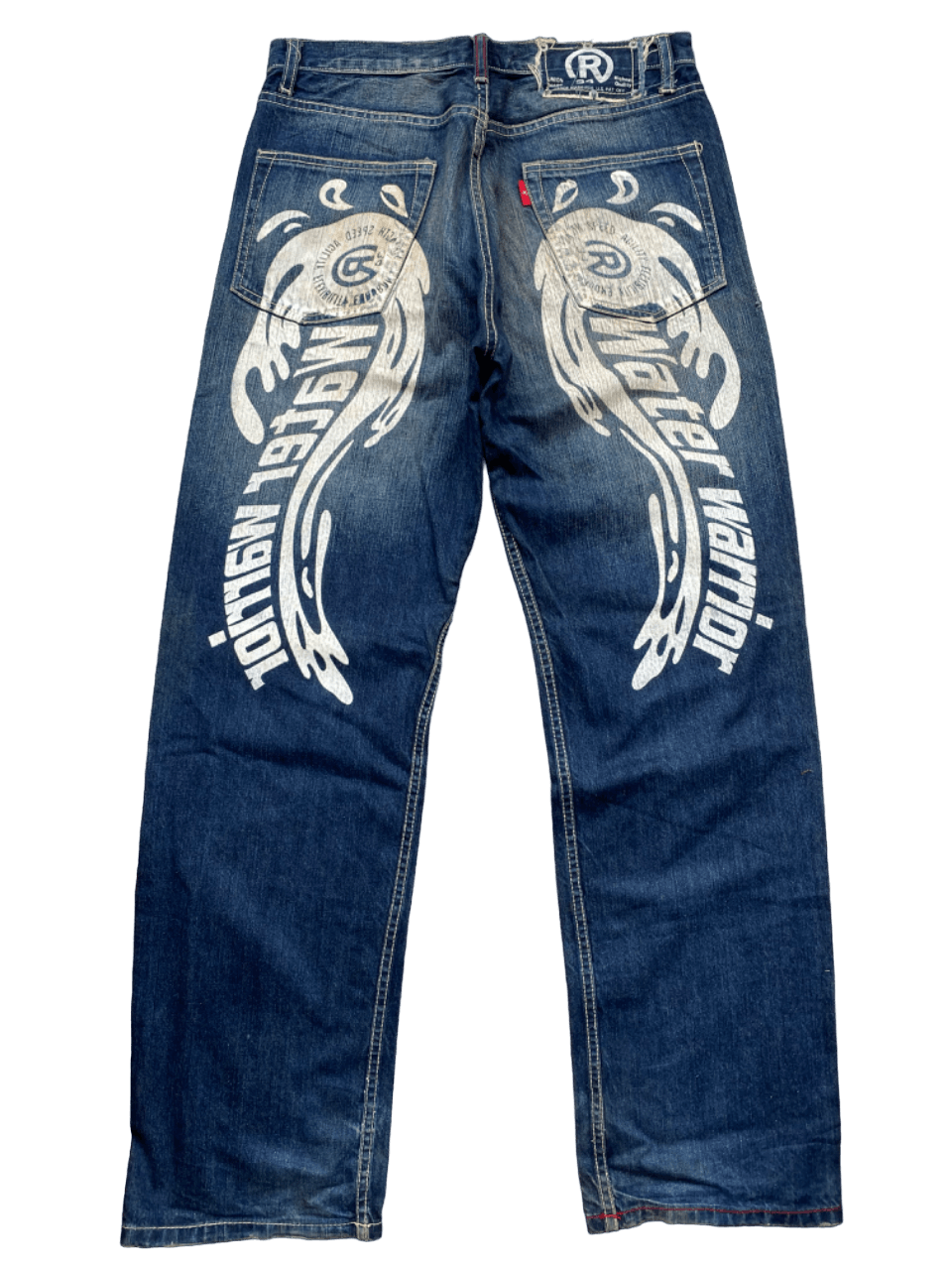 image of Realbvoice International Printed Distressed Denim Jeans in Blue, Men's (Size 32)